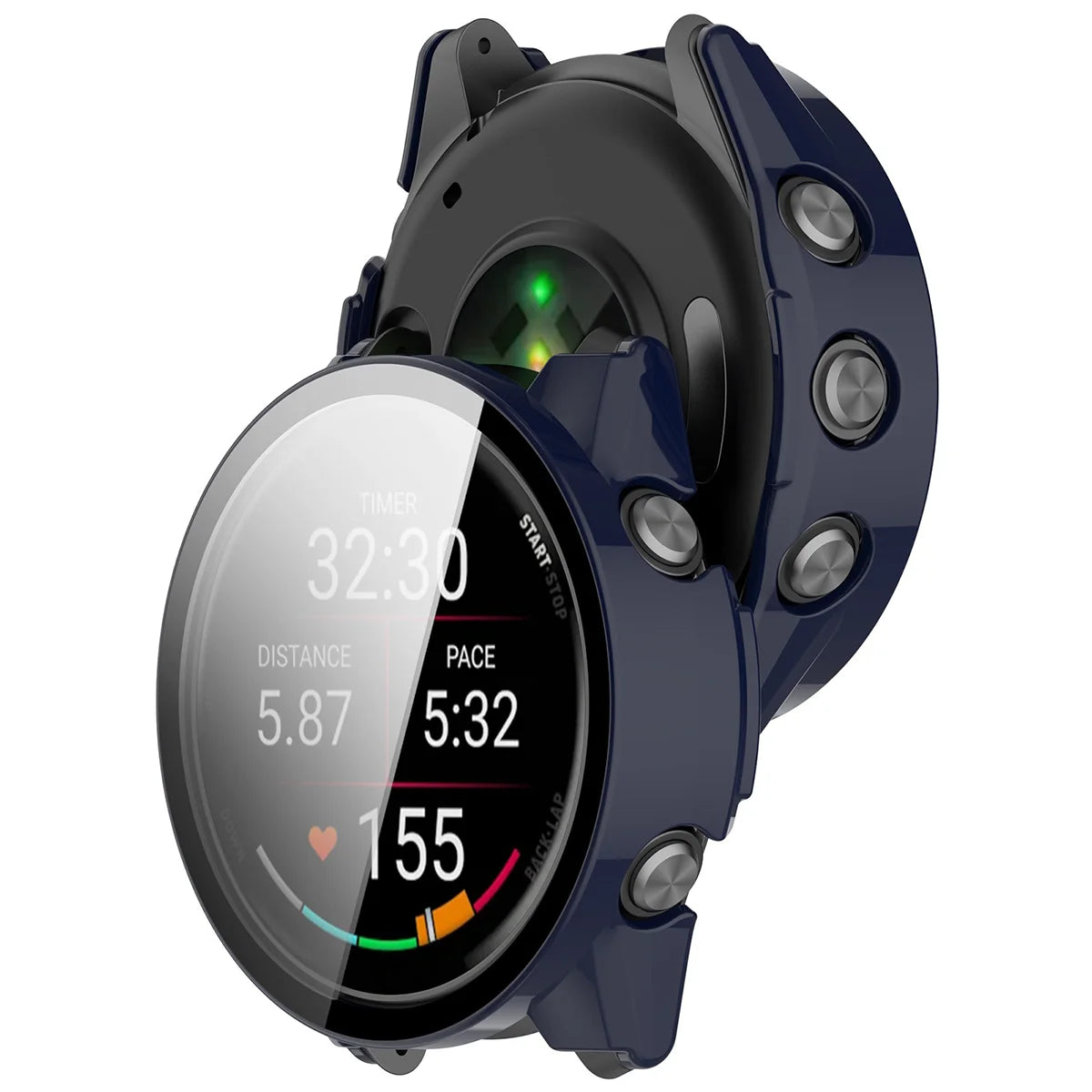 Schutzhülle mit Glas für Garmin Forerunner 70 / 170 / 170 Music, Bizon Case Watch Adamo, Blau