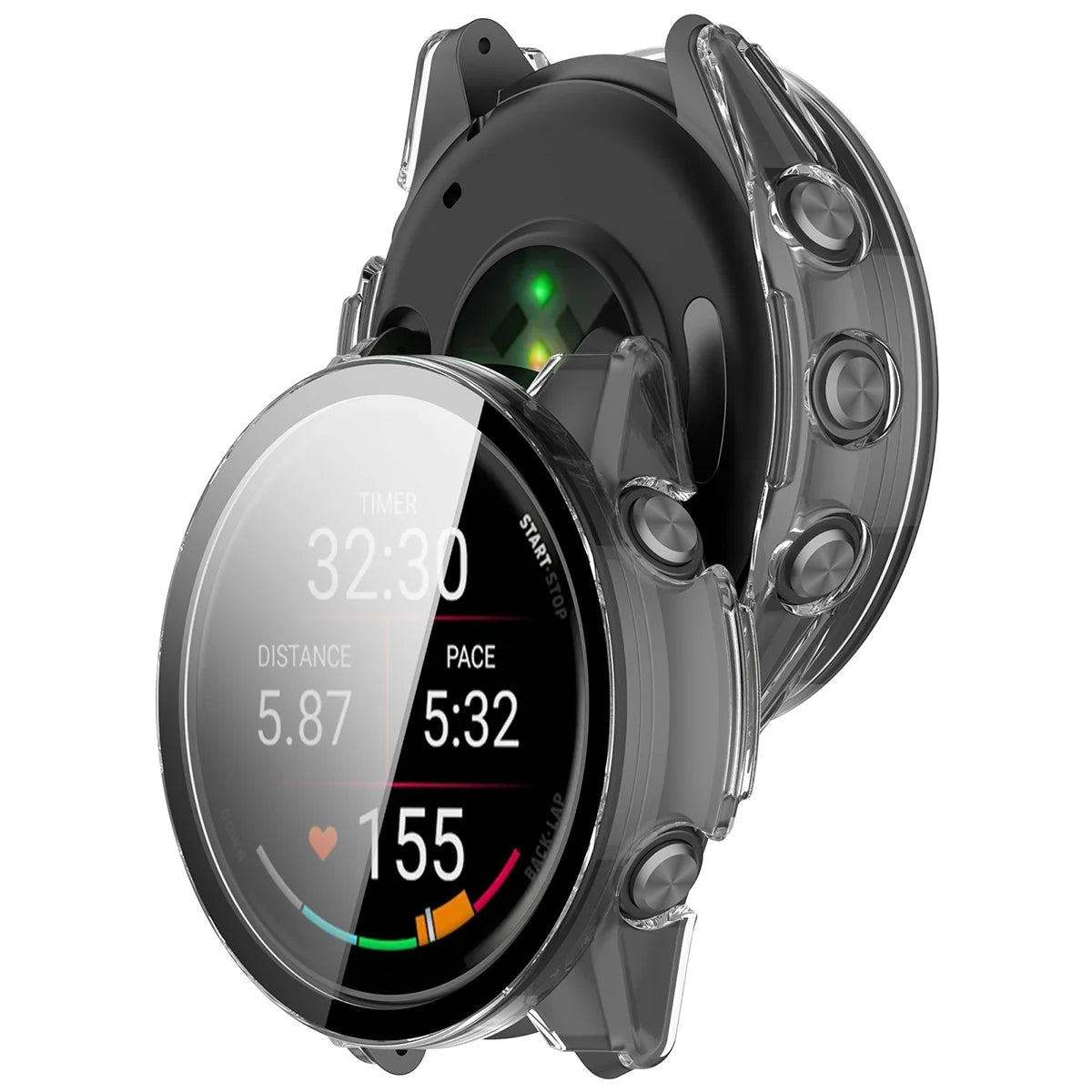 Schutzhülle mit Glas für Garmin Forerunner 70 / 170 / 170 Music, Bizon Case Watch Adamo, Transparent