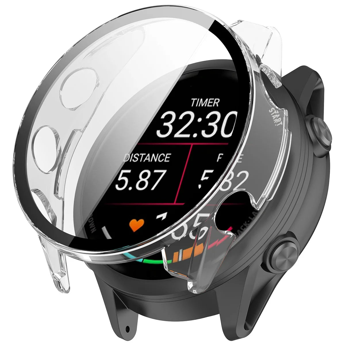 Schutzhülle mit Glas für Garmin Forerunner 70 / 170 / 170 Music, Bizon Case Watch Adamo, Transparent