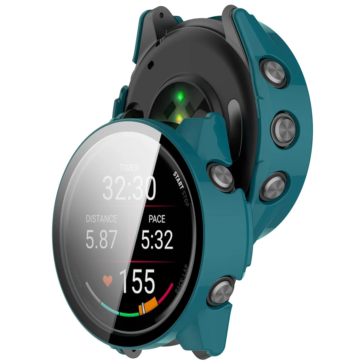 Schutzhülle mit Glas für Garmin Forerunner 70 / 170 / 170 Music, Bizon Case Watch Adamo, Grün