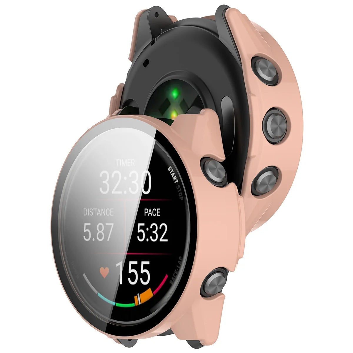 Schutzhülle mit Glas für Garmin Forerunner 70 / 170 / 170 Music, Bizon Case Watch Adamo, Rosa