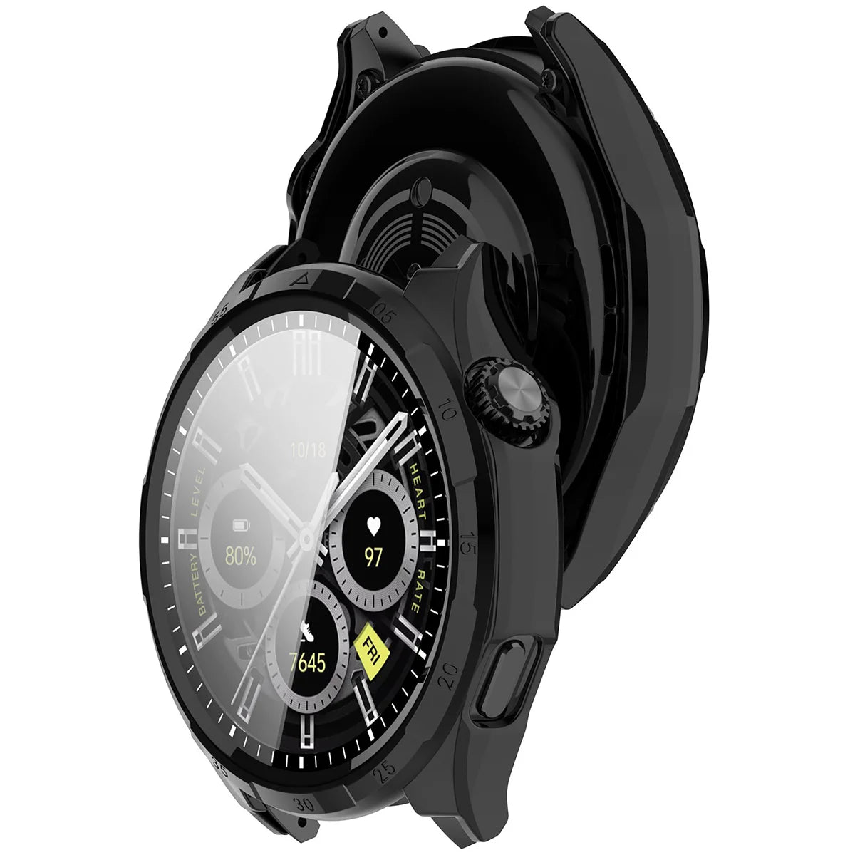 Schutzhülle mit Glas für Honor Watch 6 / 6 Plus, Bizon Case Watch Adamo, Schwarz (1/8)