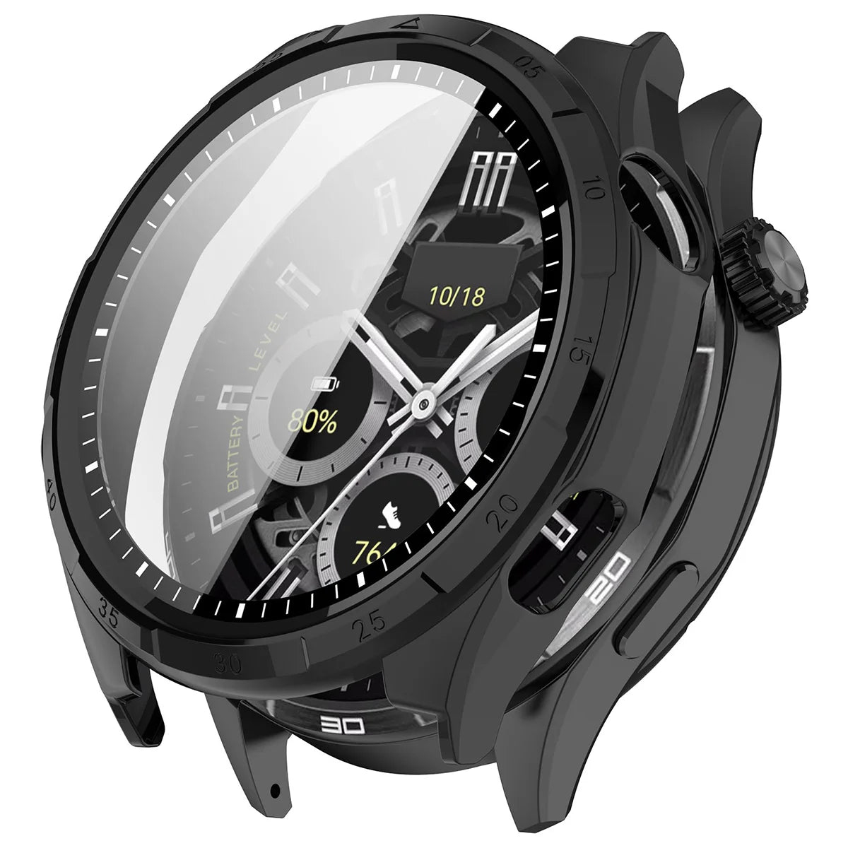 Schutzhülle mit Glas für Honor Watch 6 / 6 Plus, Bizon Case Watch Adamo, Schwarz (4/8)