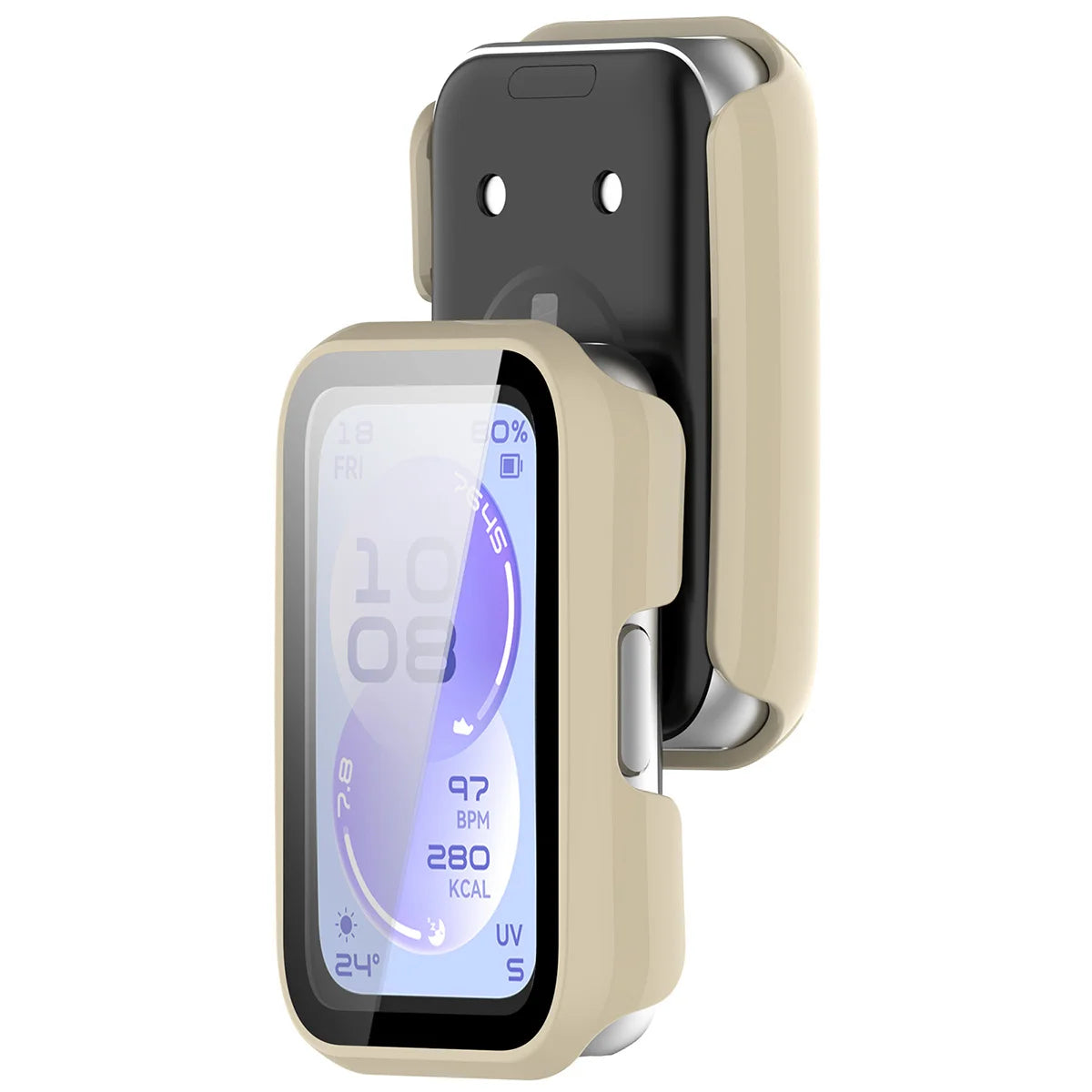 Schutzhülle mit Glas für Huawei Band 11, Bizon Case Watch Adamo, Beige