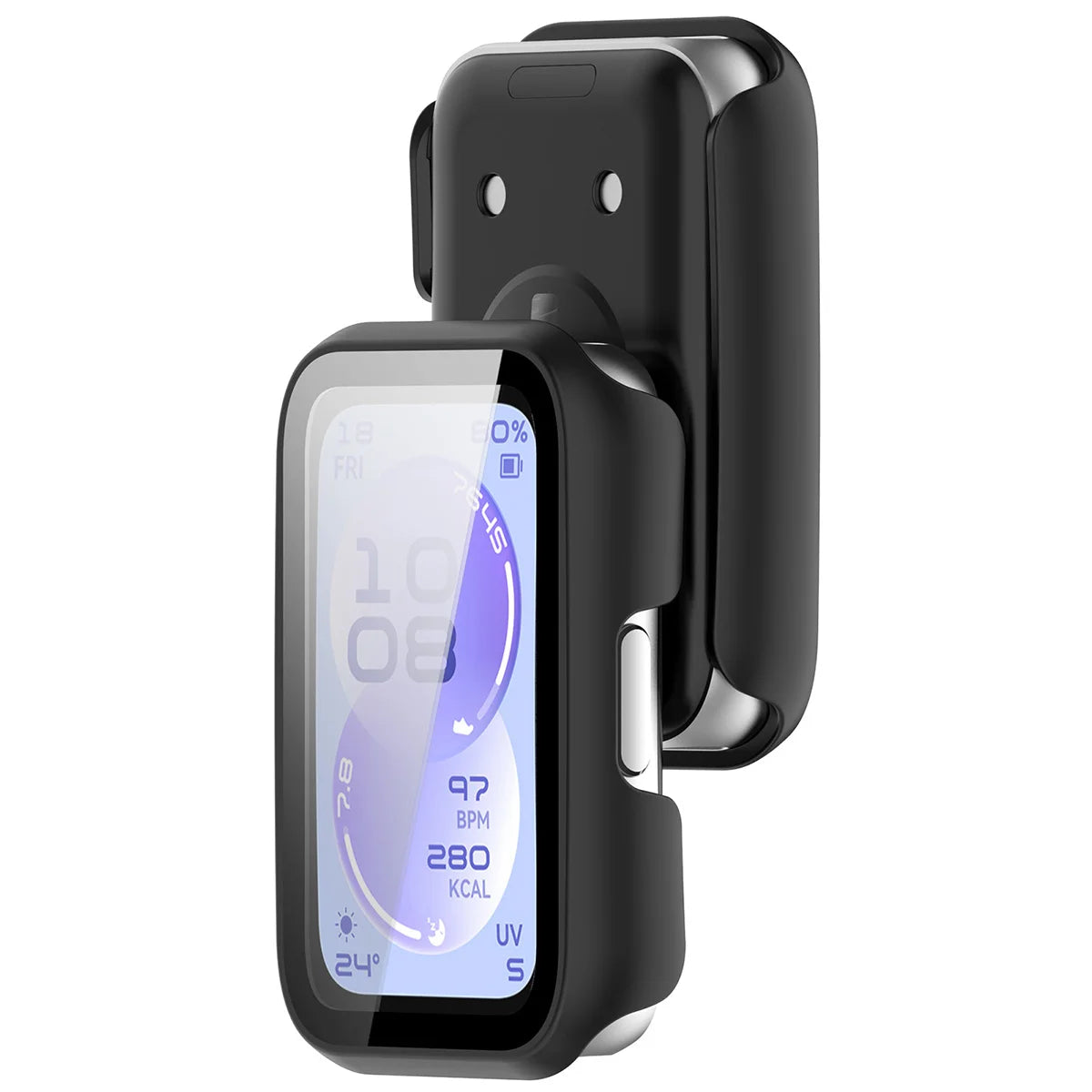 Schutzhülle mit Glas für Huawei Band 11, Bizon Case Watch Adamo, mattes Schwarz