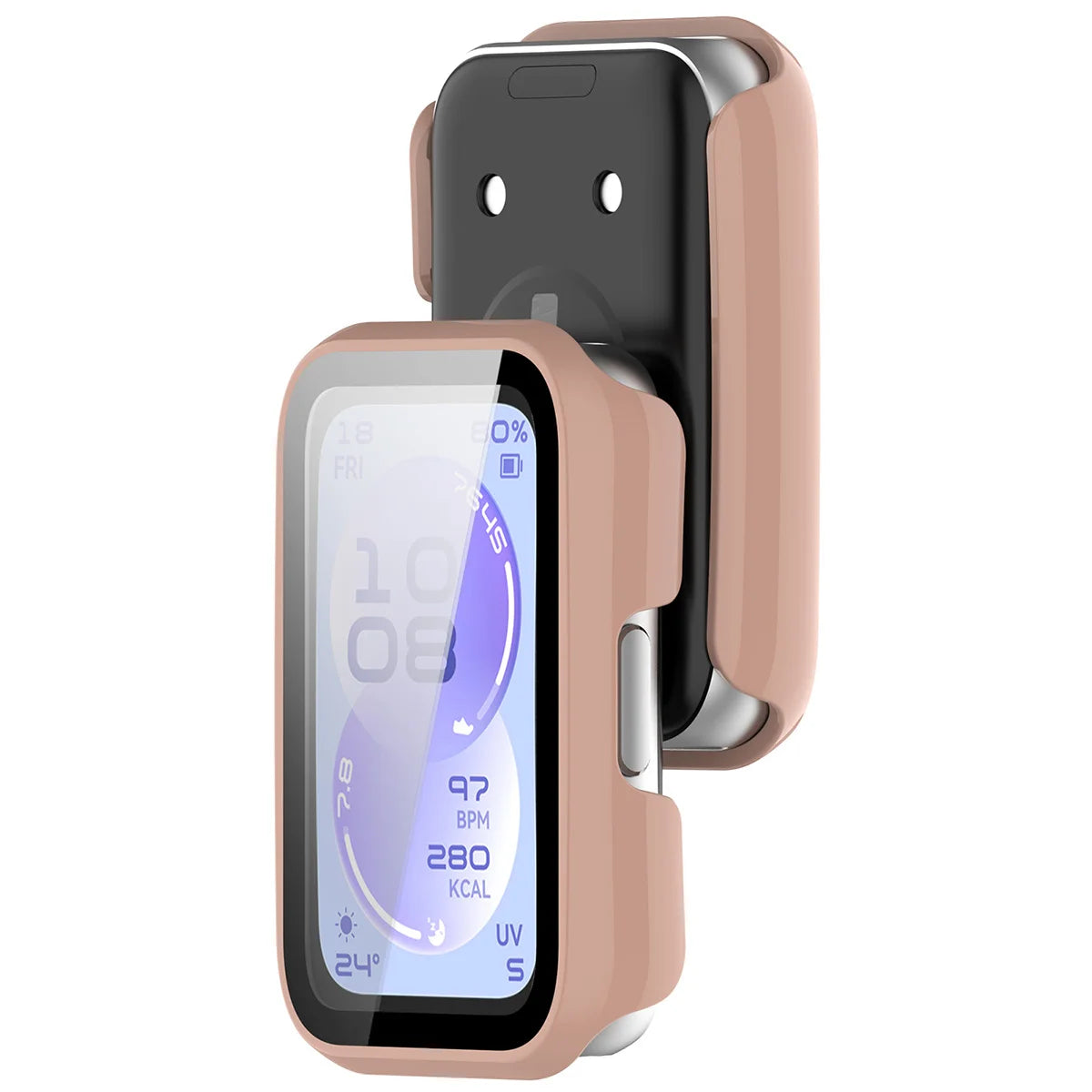 Schutzhülle mit Glas für Huawei Band 11, Bizon Case Watch Adamo, Rosa