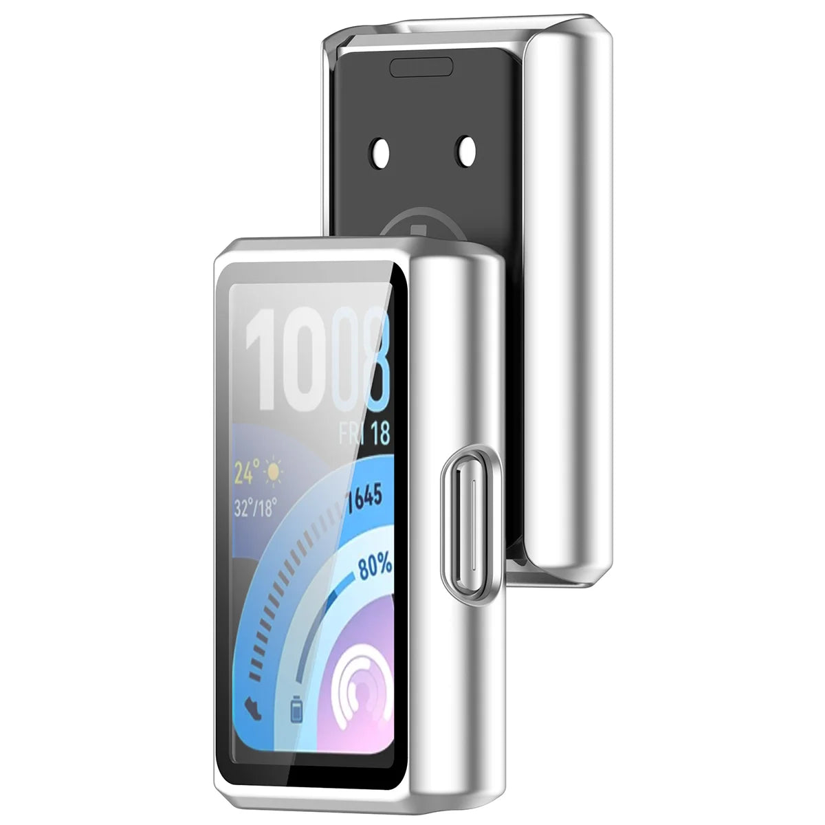 Schutzhülle mit Glas für Huawei Band 11 Pro, Bizon Case Watch Adamo, satiniertes Silbern