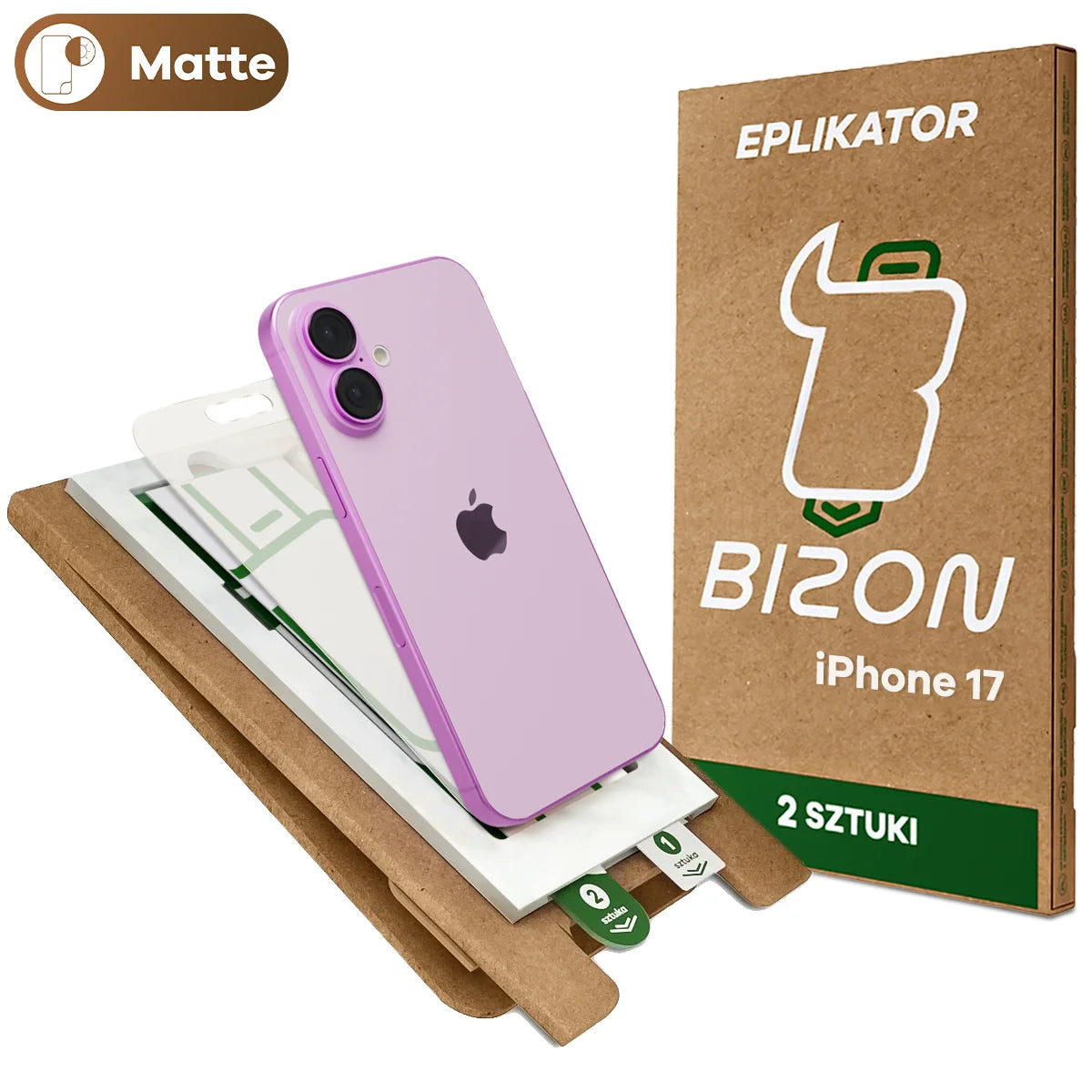 2x Matte Folie mit dem umweltfreundlichen Applikator für iPhone 17, Bizon Eplikator Film Matte (1/5)