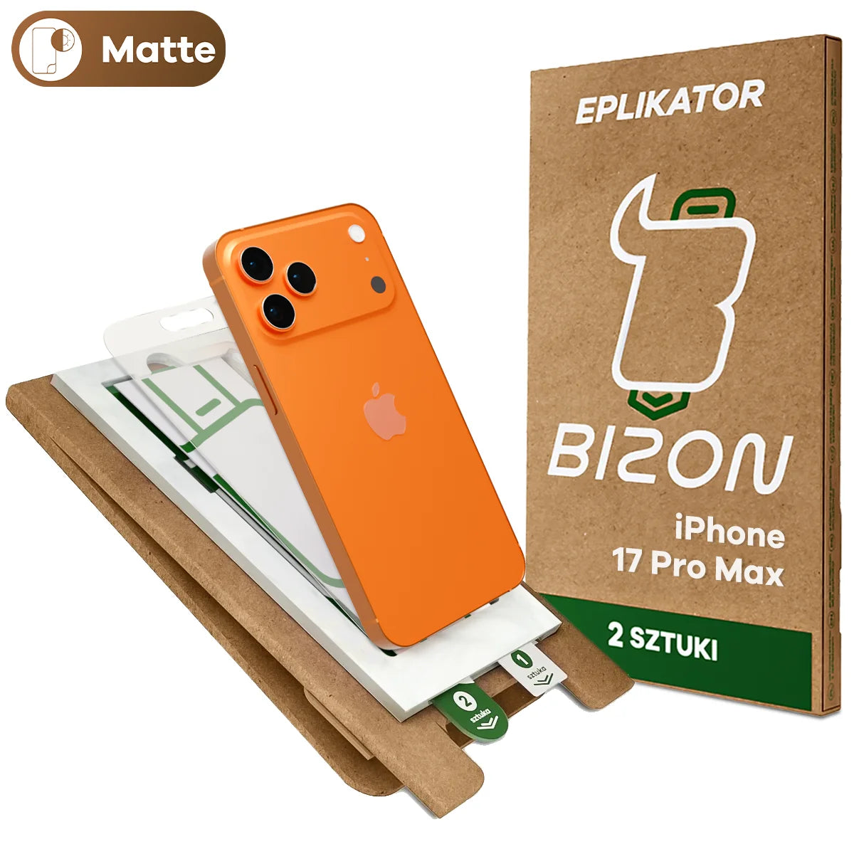 2x Matte Folie mit dem umweltfreundlichen Applikator für iPhone 17 Pro Max, Bizon Eplikator Film Matte (1/5)