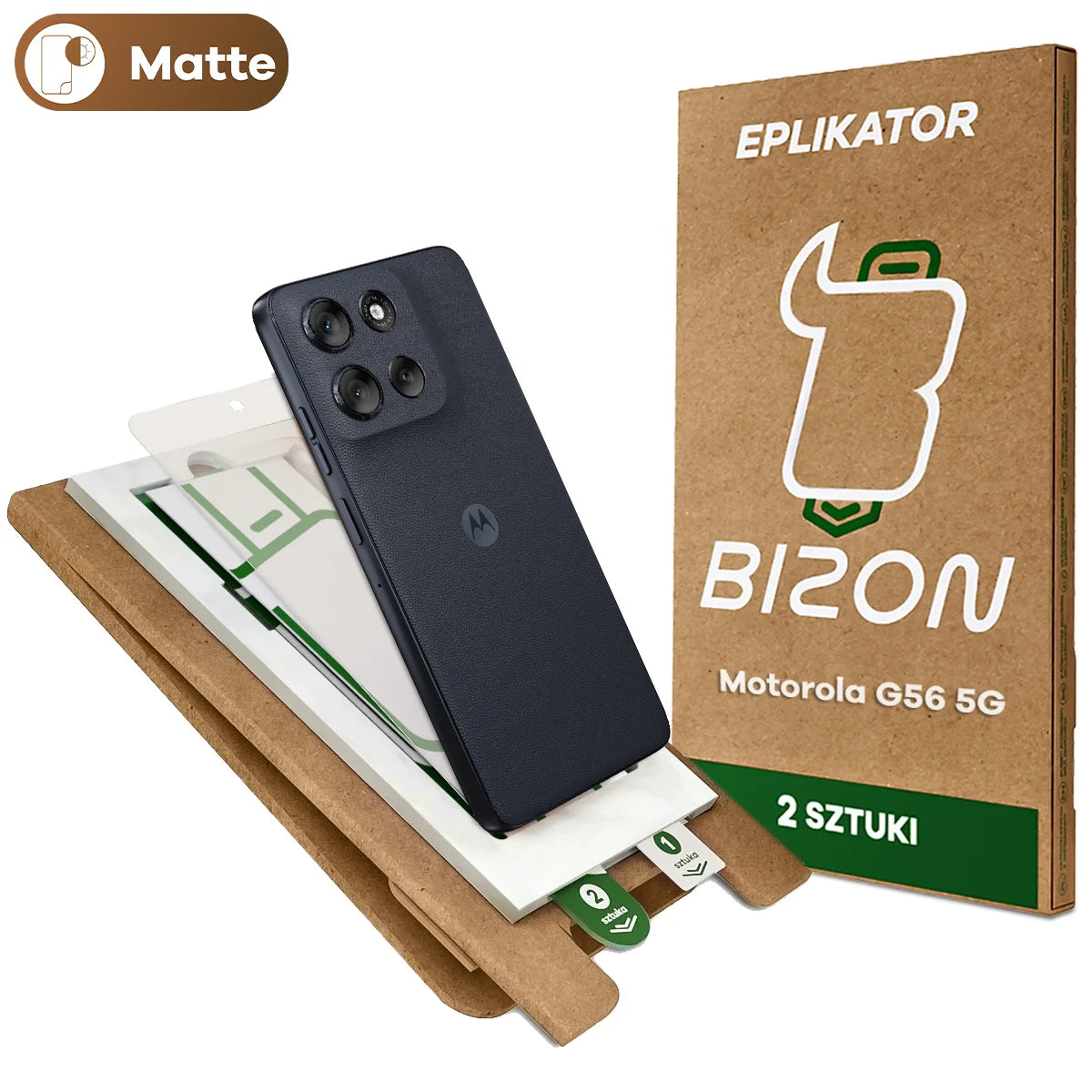 2x Matte Folie mit dem umweltfreundlichen Applikator für Motorola Moto G56 5G, Bizon Eplikator Film Matte (1/5)