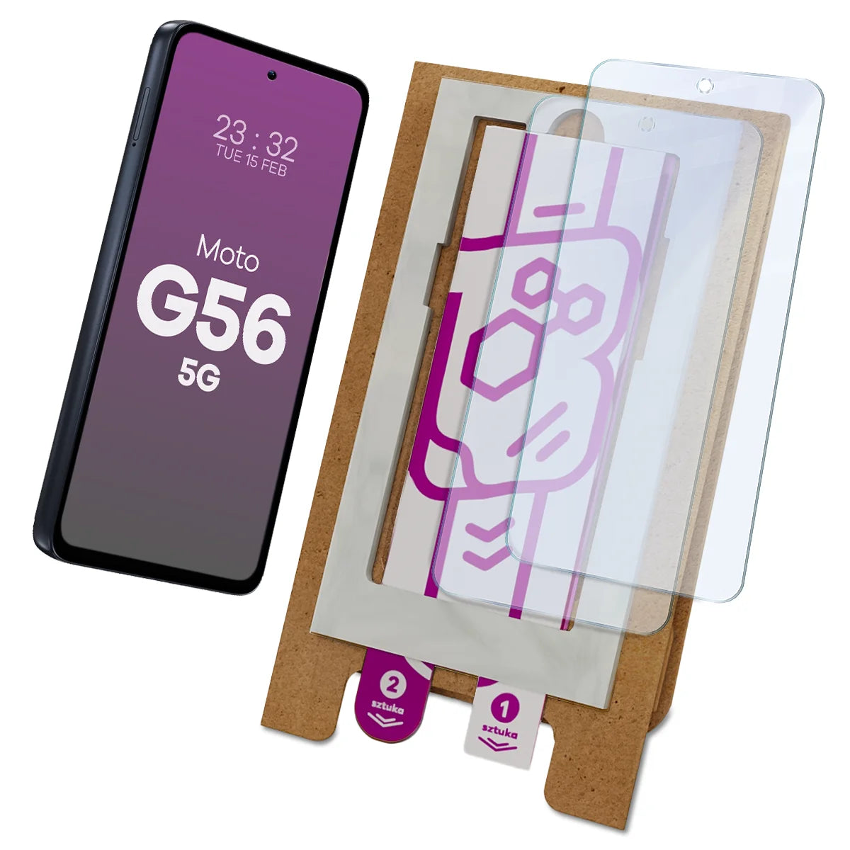 2x Hybridglas mit dem umweltfreundlichen Applikator für Motorola Moto G56 5G, Bizon Eplikator Hybrid Mule (1/5)