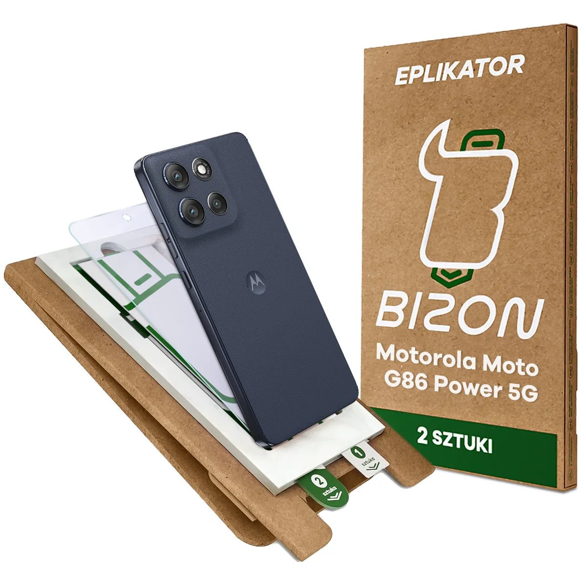 2x Hybridglas mit dem umweltfreundlichen Applikator für Motorola Moto G86 Power 5G, Bizon Eplikator Hybrid Mule (1/5)