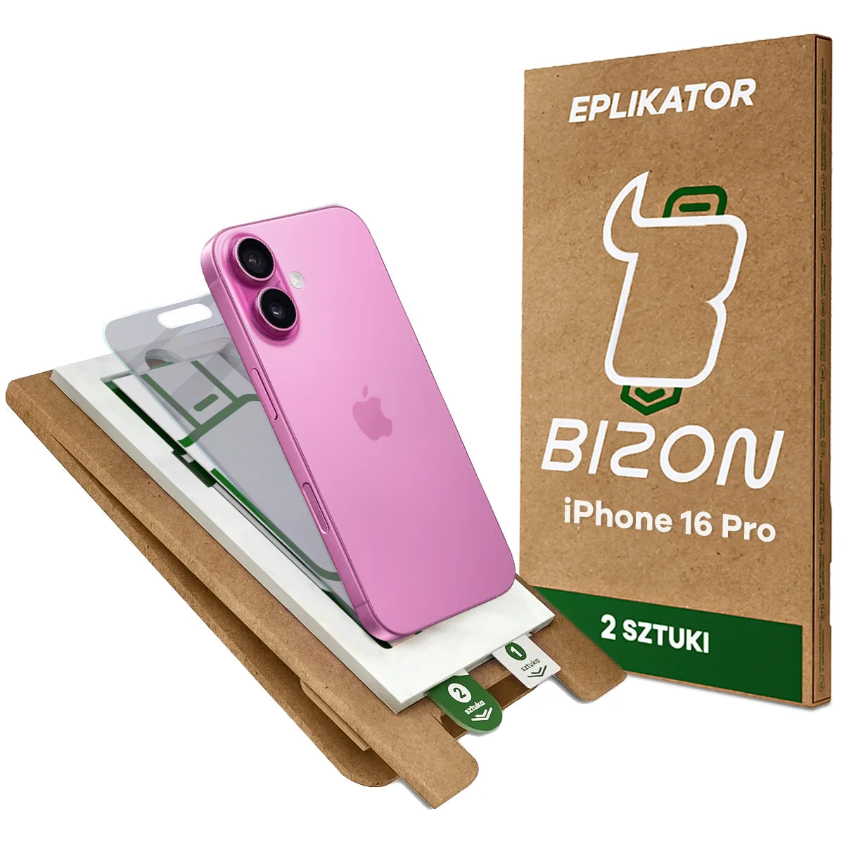 2x Hybridglas mit Sichtschutz mit dem umweltfreundlichen Applikator für iPhone 16 Pro, Bizon Eplikator Hybrid Shadow (1/5)