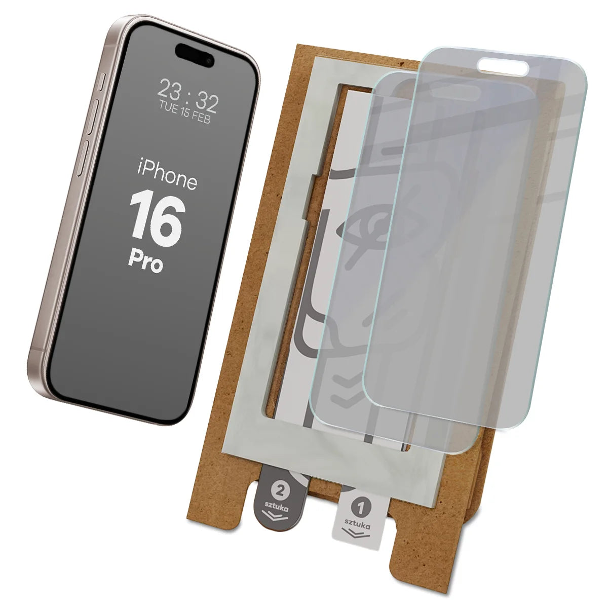 2x Hybridglas mit Sichtschutz mit dem umweltfreundlichen Applikator für iPhone 16 Pro, Bizon Eplikator Hybrid Shadow (1/5)