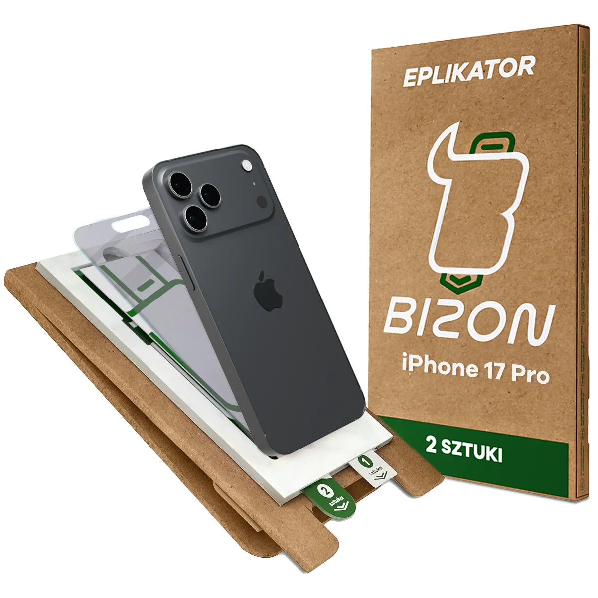 2x Hybridglas mit Sichtschutz mit dem umweltfreundlichen Applikator für iPhone 17 Pro, Bizon Eplikator Hybrid Shadow (1/5)