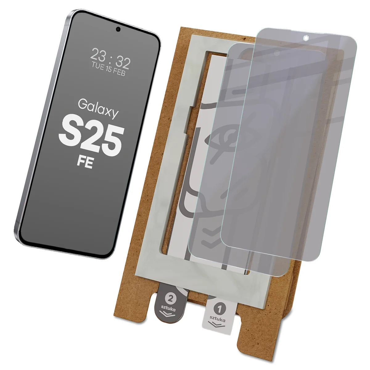 2x Hybridglas mit Sichtschutz mit dem umweltfreundlichen Applikator für Galaxy S25 FE, Bizon Eplikator Hybrid Shadow (1/5)