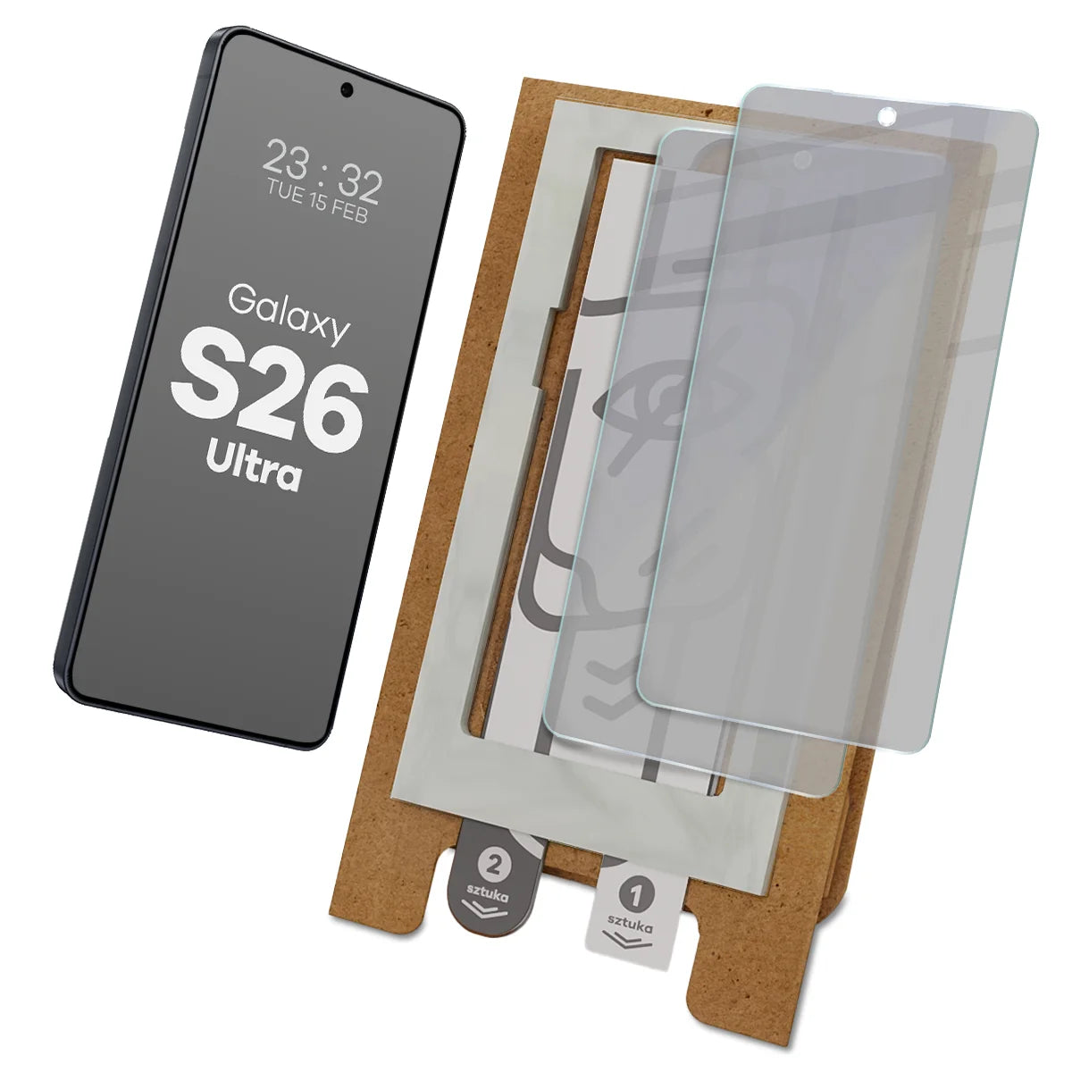 2x Hybridglas mit Sichtschutz mit dem umweltfreundlichen Applikator für Galaxy S26 Ultra, Bizon Eplikator Hybrid Shadow (1/5)