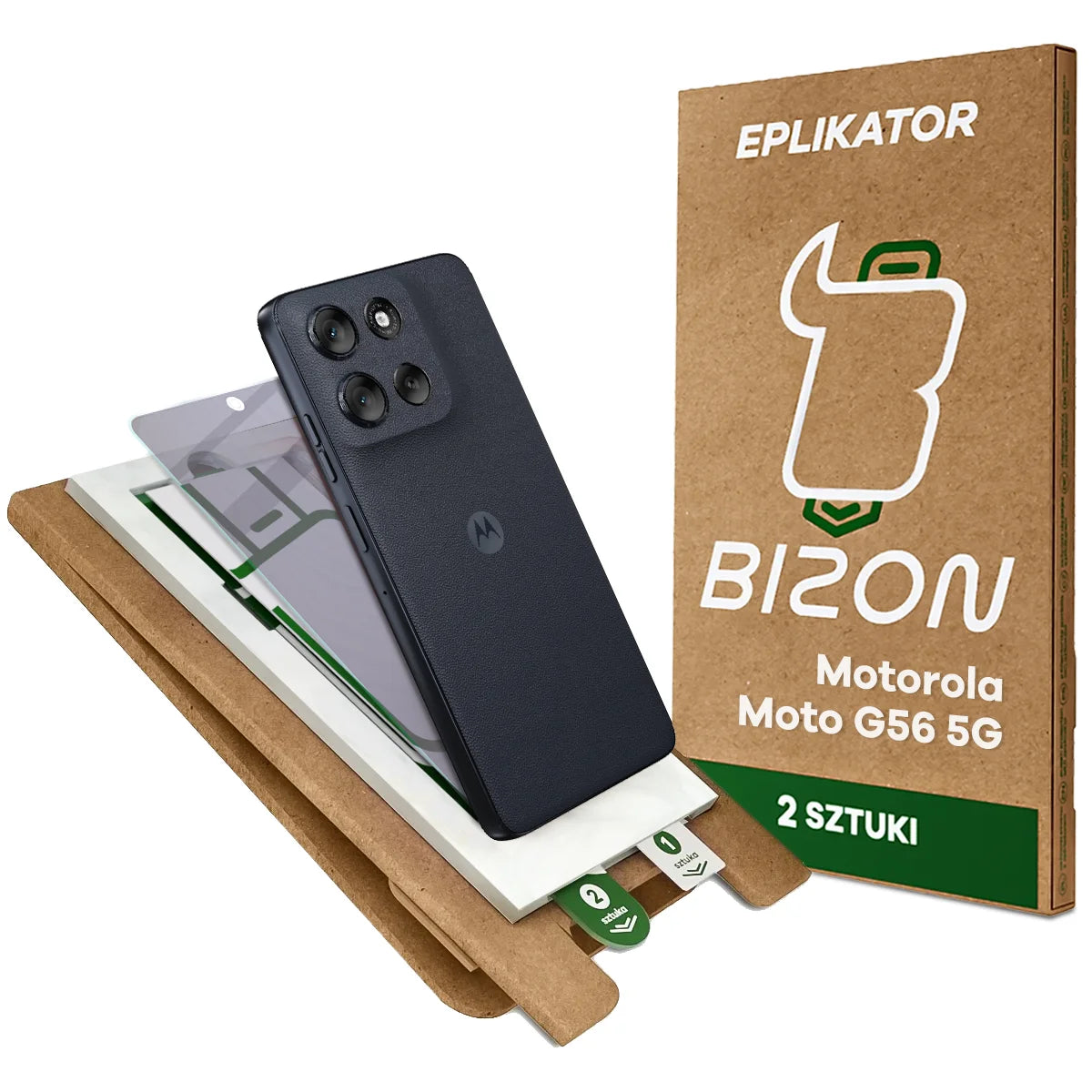 2x Hybridglas mit Sichtschutz mit dem umweltfreundlichen Applikator für Motorola Moto G56 5G, Bizon Eplikator Hybrid Shadow (1/5)