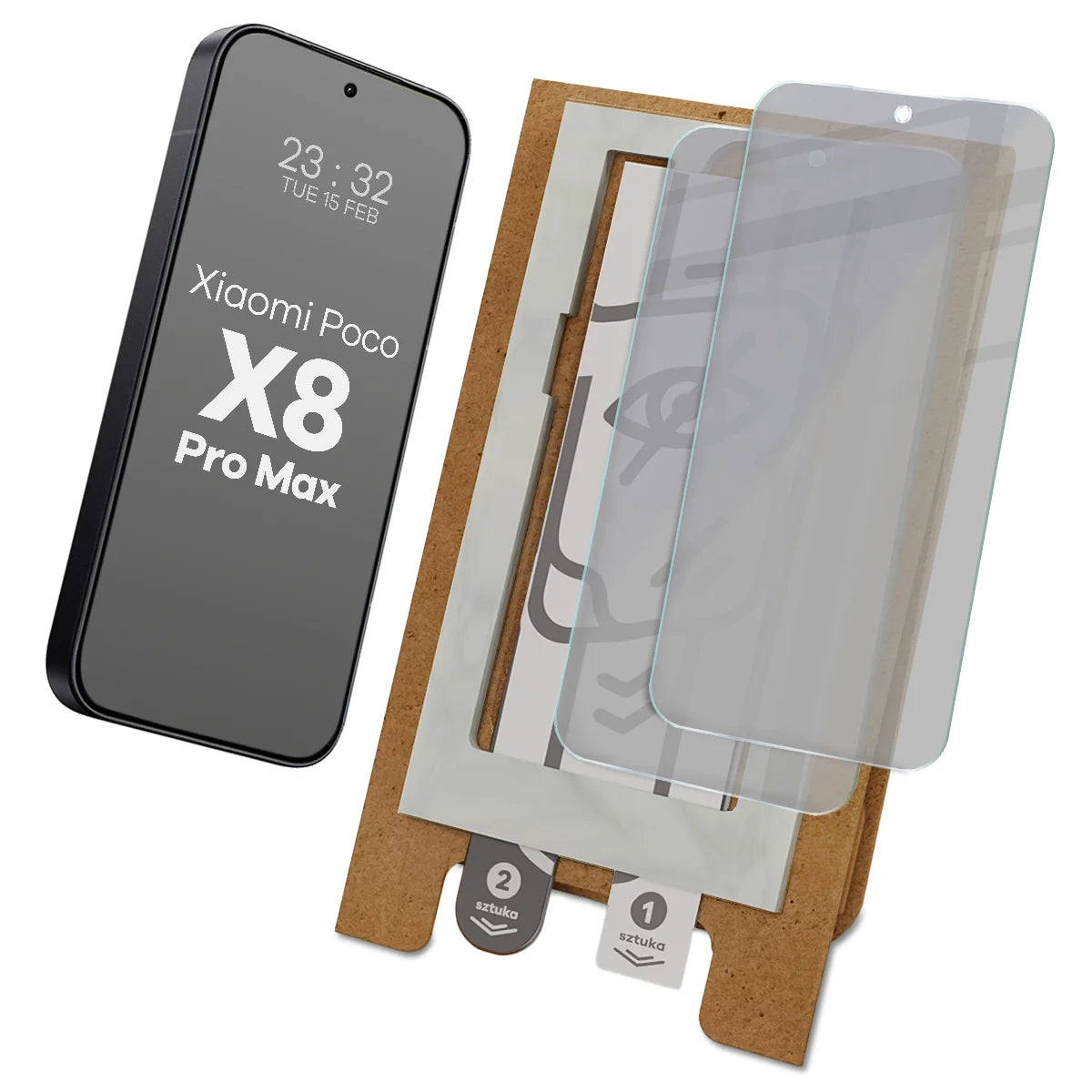 2x Hybridglas mit Sichtschutz mit dem umweltfreundlichen Applikator für Xiaomi POCO X8 Pro Max, Bizon Eplikator Hybrid Shadow (1/5)