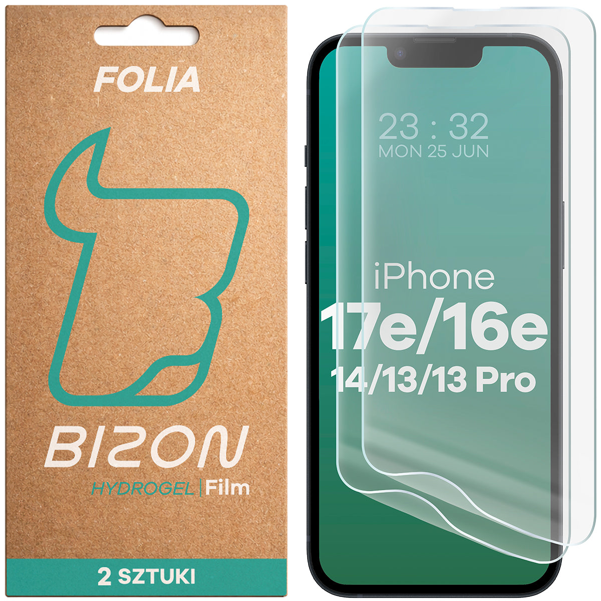 Hydrogel Folie für den Bildschirm Bizon Film Hydrogel Front Duo für iPhone 17e / 16e / 14 / 13 / 13 Pro, 2 Stück