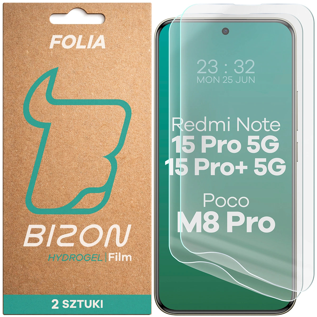 Hydrogel Folie für den Bildschirm für Xiaomi Redmi Note 15 Pro 5G / 15 Pro Plus 5G / POCO M8 Pro 5G, Bizon Film Hydrogel Front Duo, 2 Stück