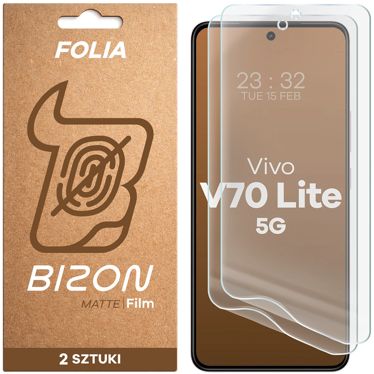 Matte Folie für Vivo V70 Lite 5G, Bizon Film Matte Duo, 2 Stück (1/5)