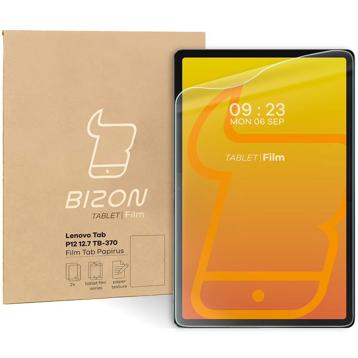Papierimitationsfolie für Lenovo Tab P12 12.7 TB 370, Bizon Film Tab Papirus Duo, 2 Stück