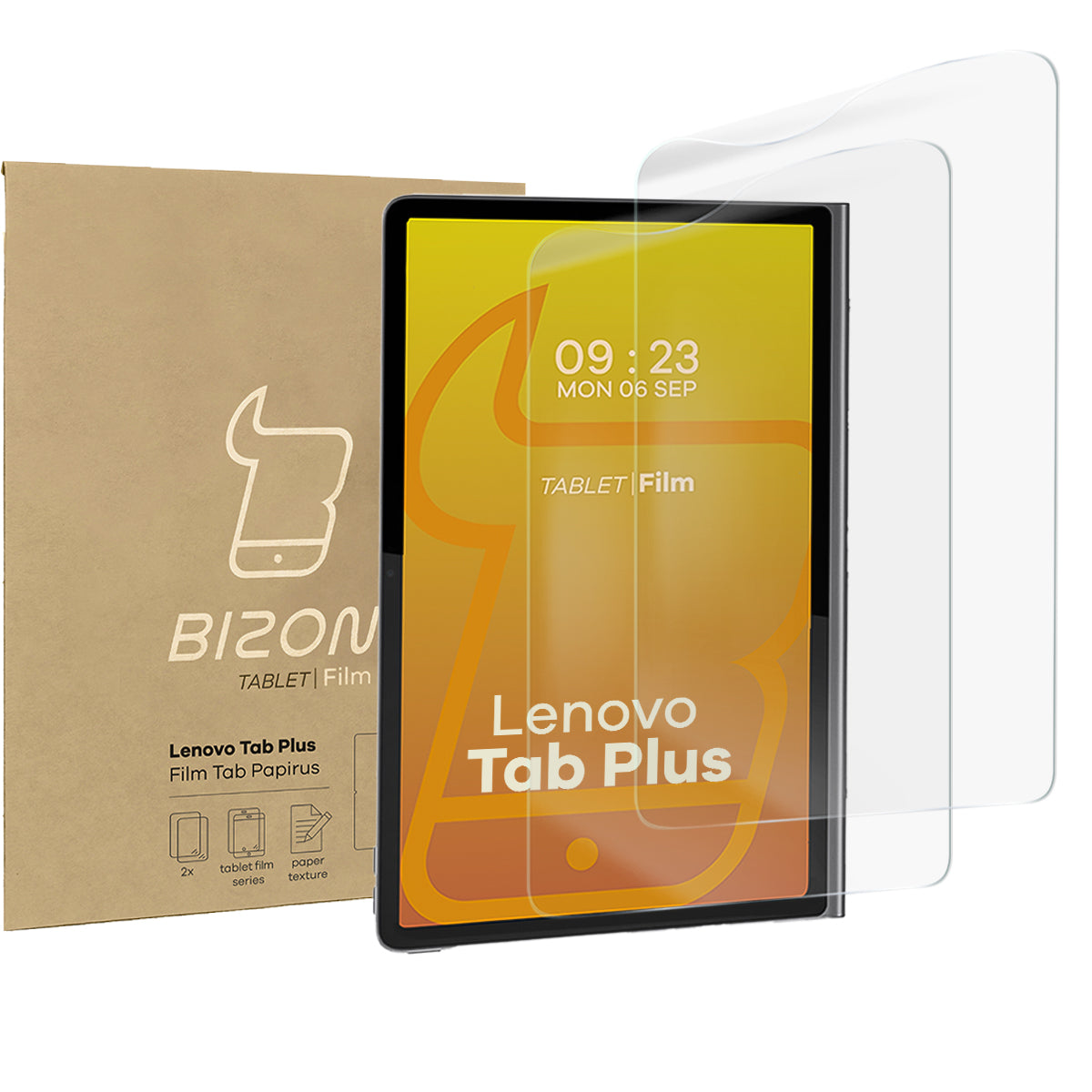 Papierimitationsfolie für Lenovo Tab Plus 11.5" 2024, Bizon Film Tab Papirus Duo, 2 Stück