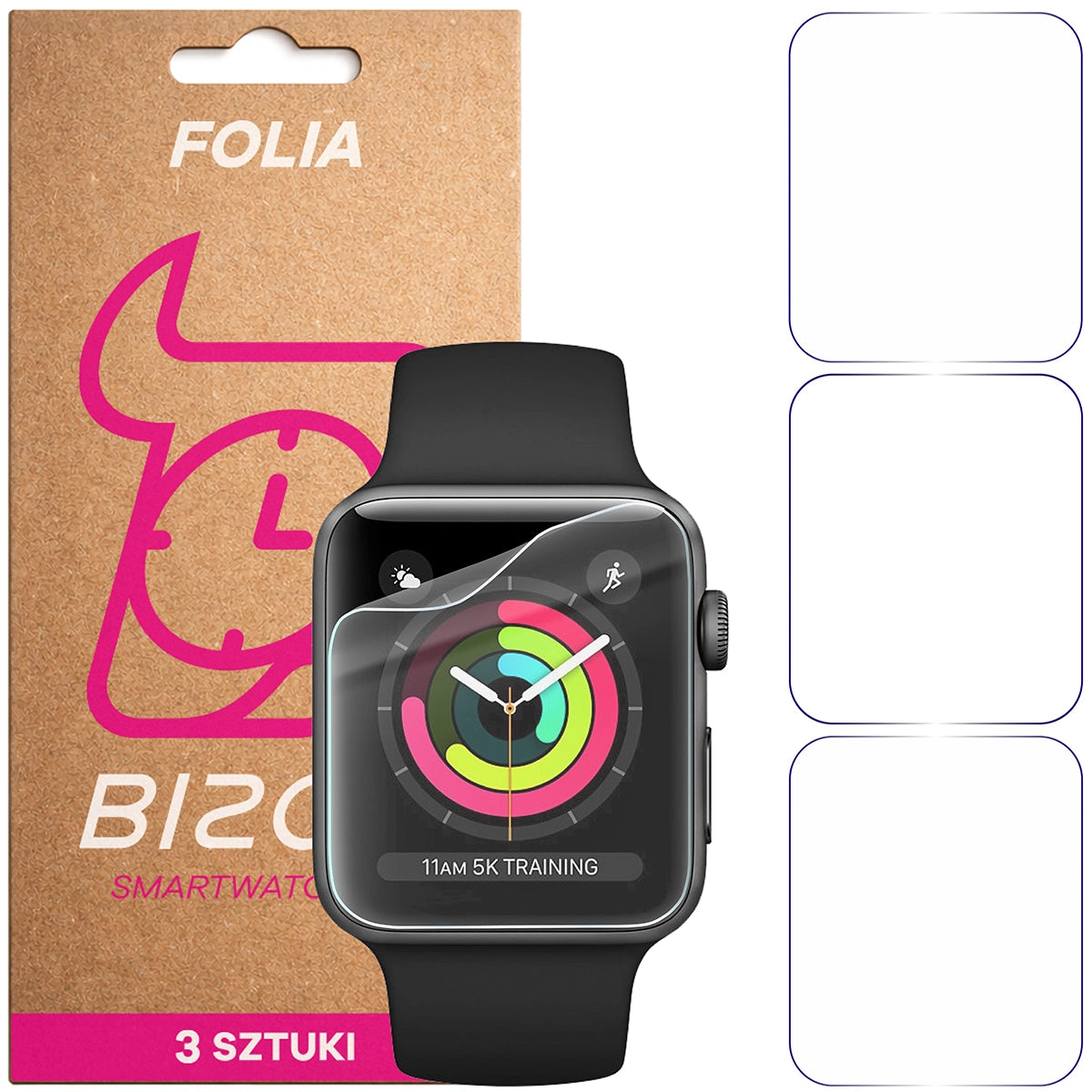 Schutzfolie für den Bildschirm für Apple Watch 3 / 2 / 1 42 mm, Bizon Watch HydroFlex, 3 Stück