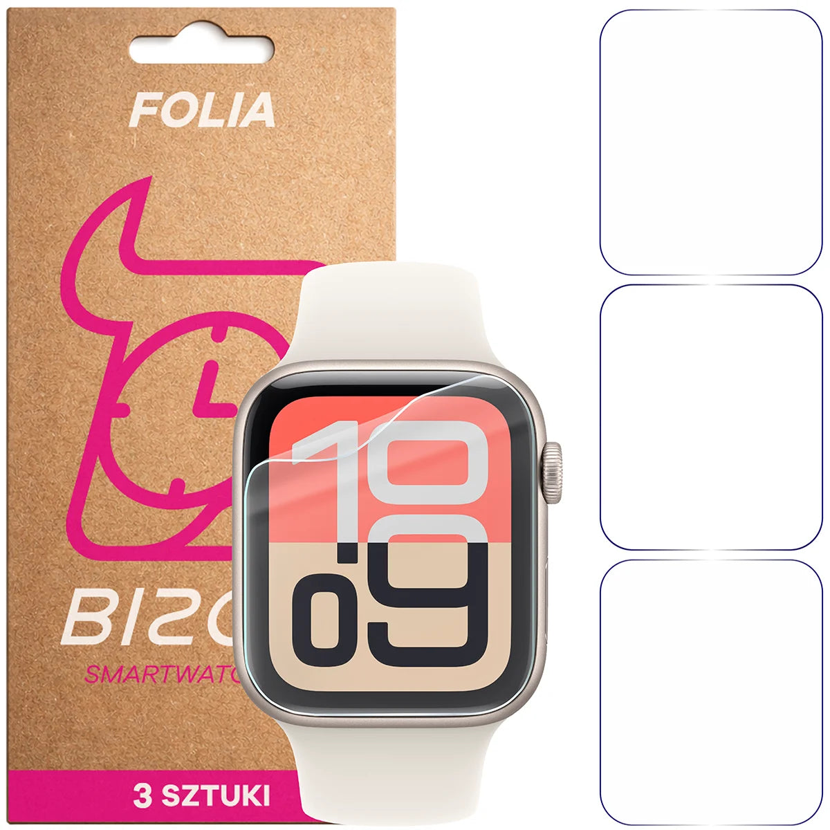 Schutzfolie für den Bildschirm für Apple Watch 4/5/6/7/8/9/SE/SE 2/SE3 44 / 45 mm, Bizon Watch HydroFlex, 3 Stück