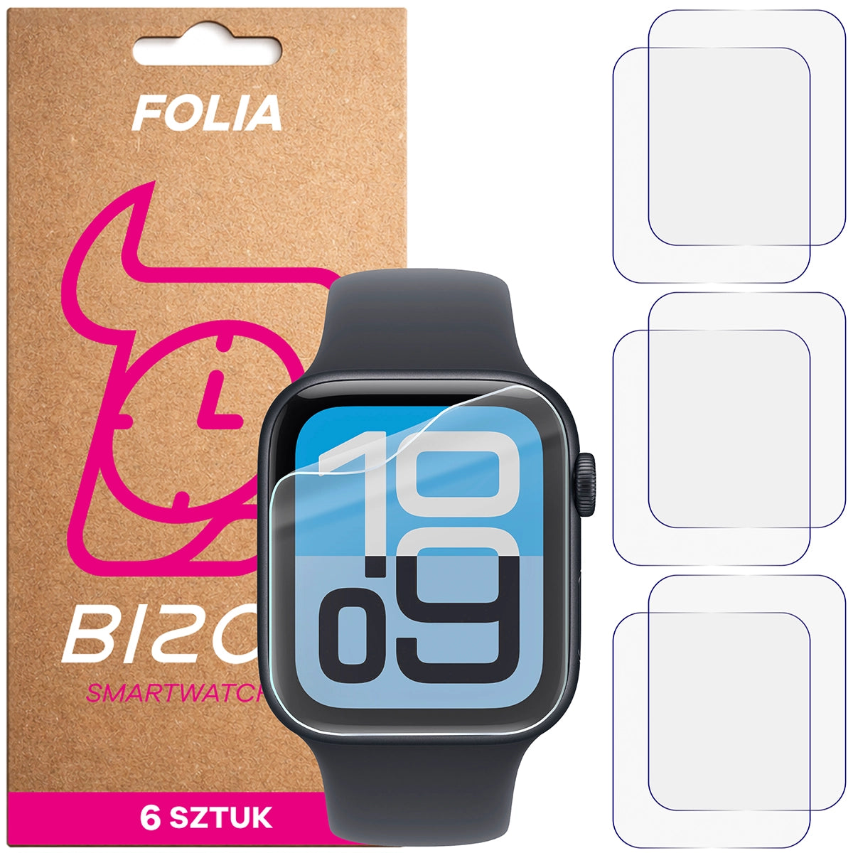 Schutzfolie für den Bildschirm für Apple Watch 4/5/6/7/8/9/SE/SE 2/SE3 40 / 41 mm, Bizon Watch HydroFlex, 6 Stück