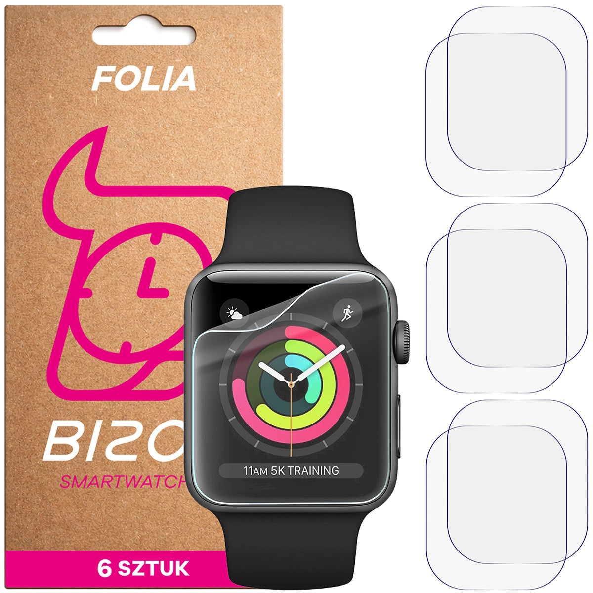 Schutzfolie für den Bildschirm für Apple Watch 3 / 2 / 1 42 mm, Bizon Watch HydroFlex, 6 Stück