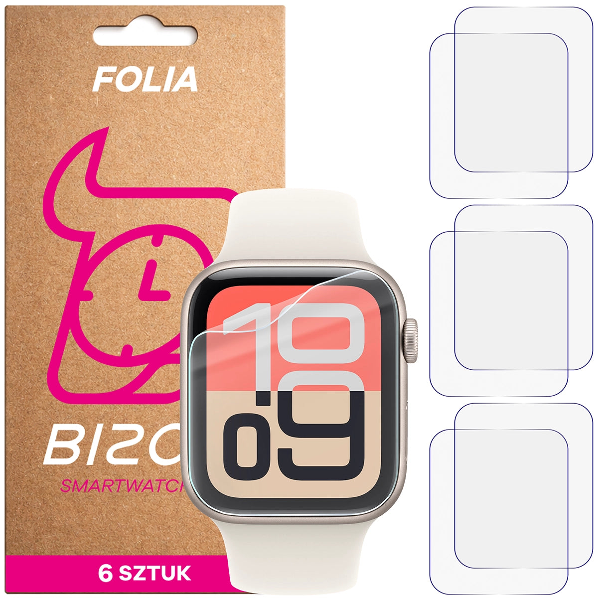 Schutzfolie für den Bildschirm für Apple Watch 4/5/6/7/8/9/SE/SE 2/SE3 44 / 45 mm, Bizon Watch HydroFlex, 6 Stück