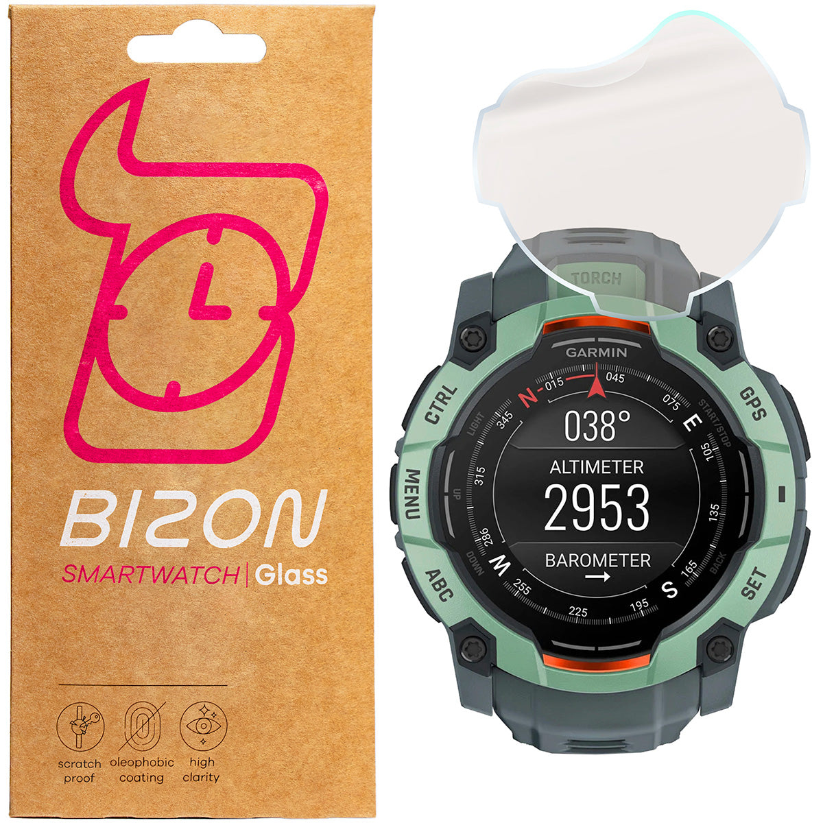Matte Folie für Garmin Instinct 3 50 mm, Bizon Watch Film Sun Duo, 2 Stück
