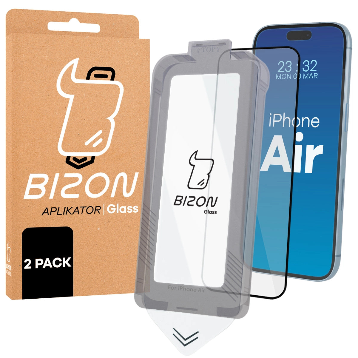 Gehärtetes Glas mit Rahmen zum einfachen Auftragen für iPhone Air, Bizon Glass Aplikator, 2 Stück
