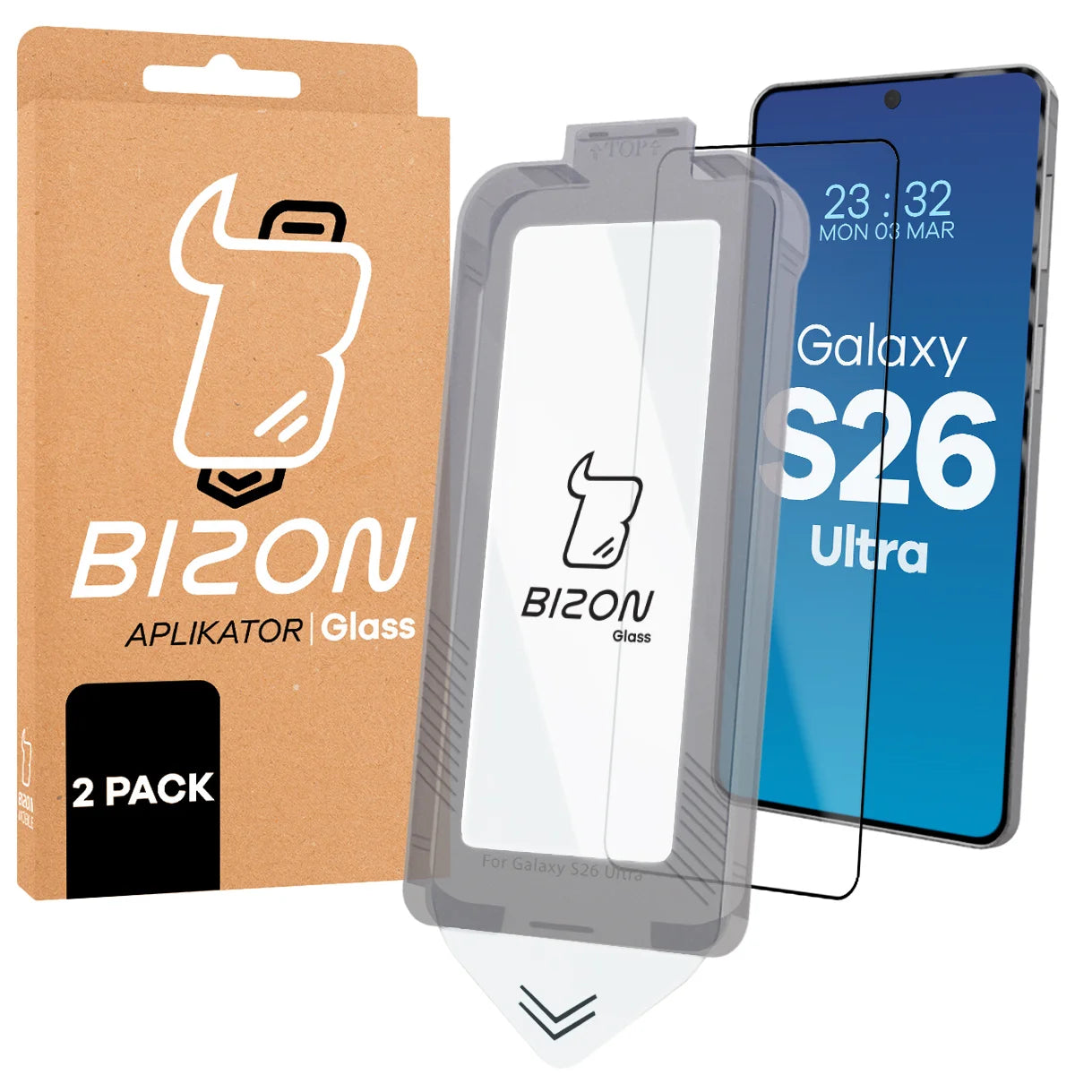 Gehärtetes Glas mit Rahmen zum einfachen Auftragen für Galaxy S26 Ultra, Bizon Glass Aplikator, 2 Stück