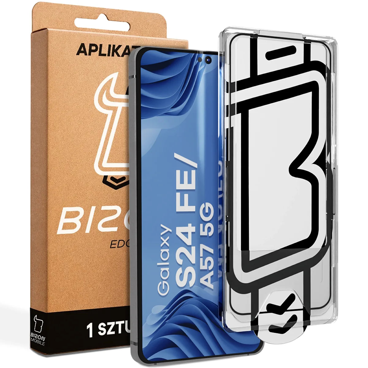 Gehärtetes Glas mit Applikationsrahme für Galaxy S24 FE / A57 5G, Bizon Glass Aplikator Edge, 1 Set