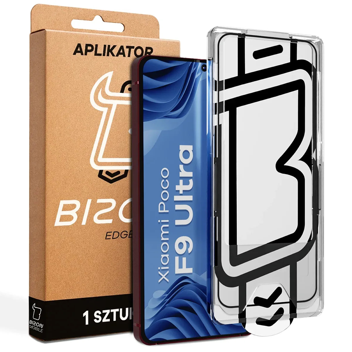 Gehärtetes Glas mit Applikationsrahme für Xiaomi POCO F9 Ultra, Bizon Glass Aplikator Edge, 1 Set (1/6)