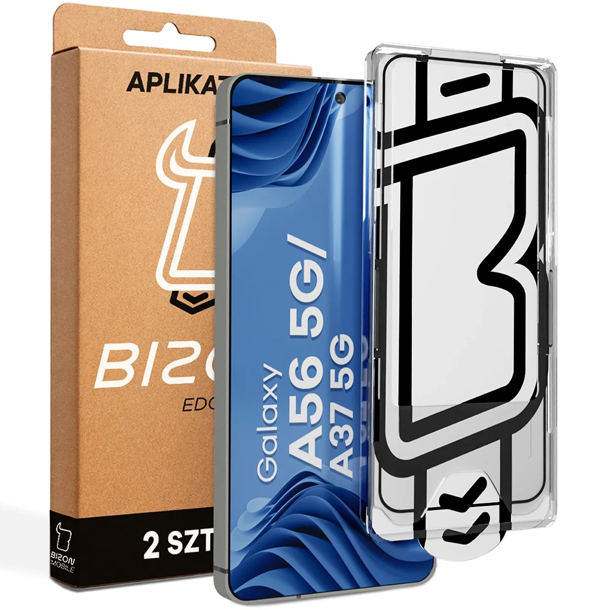 Gehärtetes Glas mit Applikationsrahme für Galaxy A56 5G / A37 5G, Bizon Glass Aplikator Edge, 2 Sets
