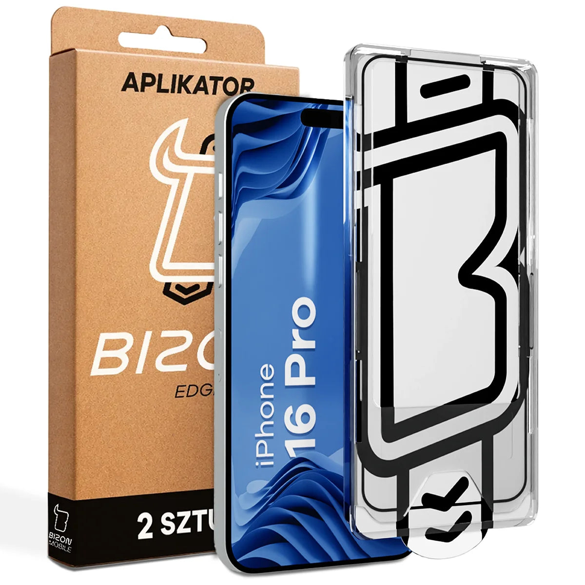 Gehärtetes Glas mit Applikationsrahme für iPhone 16 Pro, Bizon Glass Aplikator Edge, 2 Sets