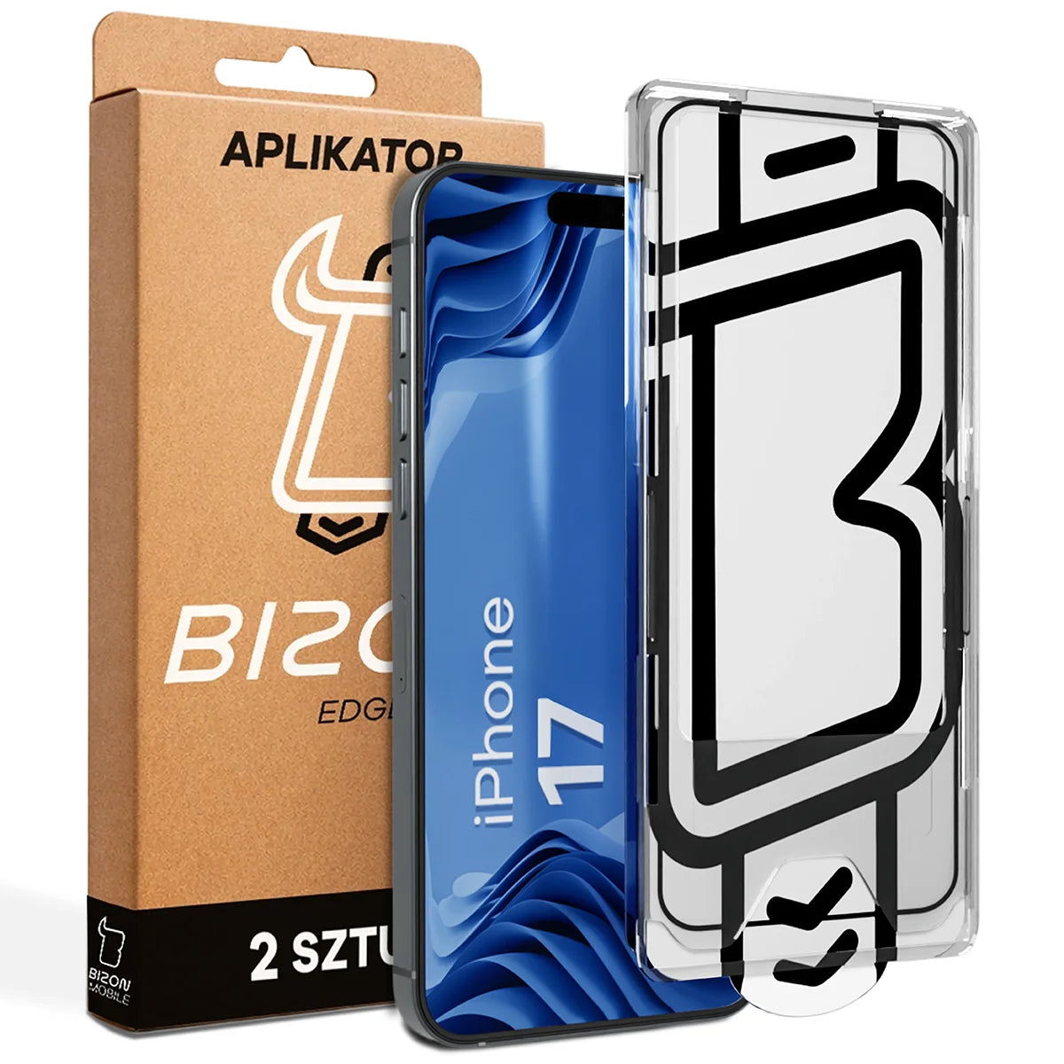 Gehärtetes Glas mit Applikationsrahme für iPhone 17, Bizon Glass Aplikator Edge, 2 Sets