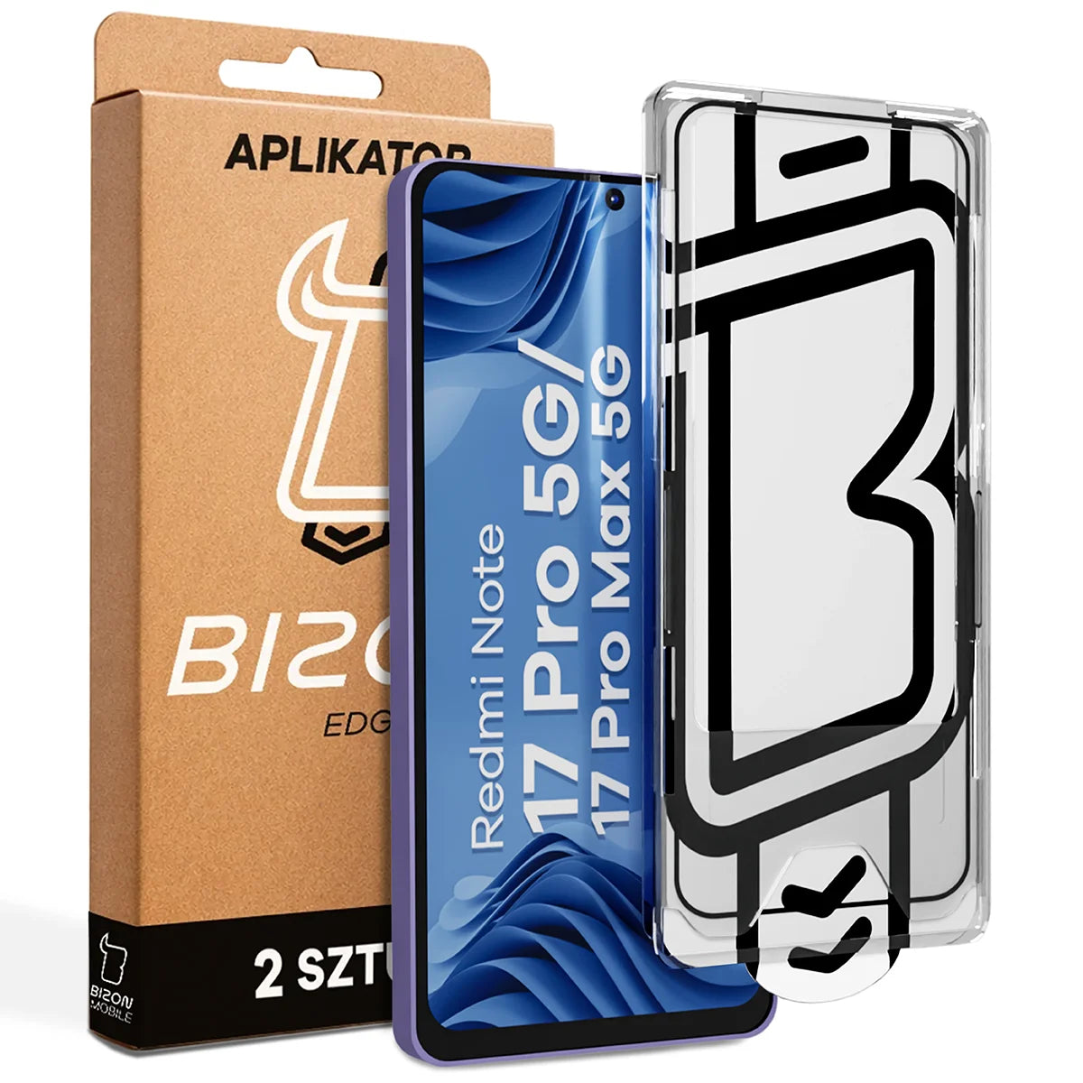 Gehärtetes Glas mit Applikationsrahme für Xiaomi Redmi Note 17 Pro 5G / Pro Max 5G, Bizon Glass Aplikator Edge, 2 Sets (1/7)
