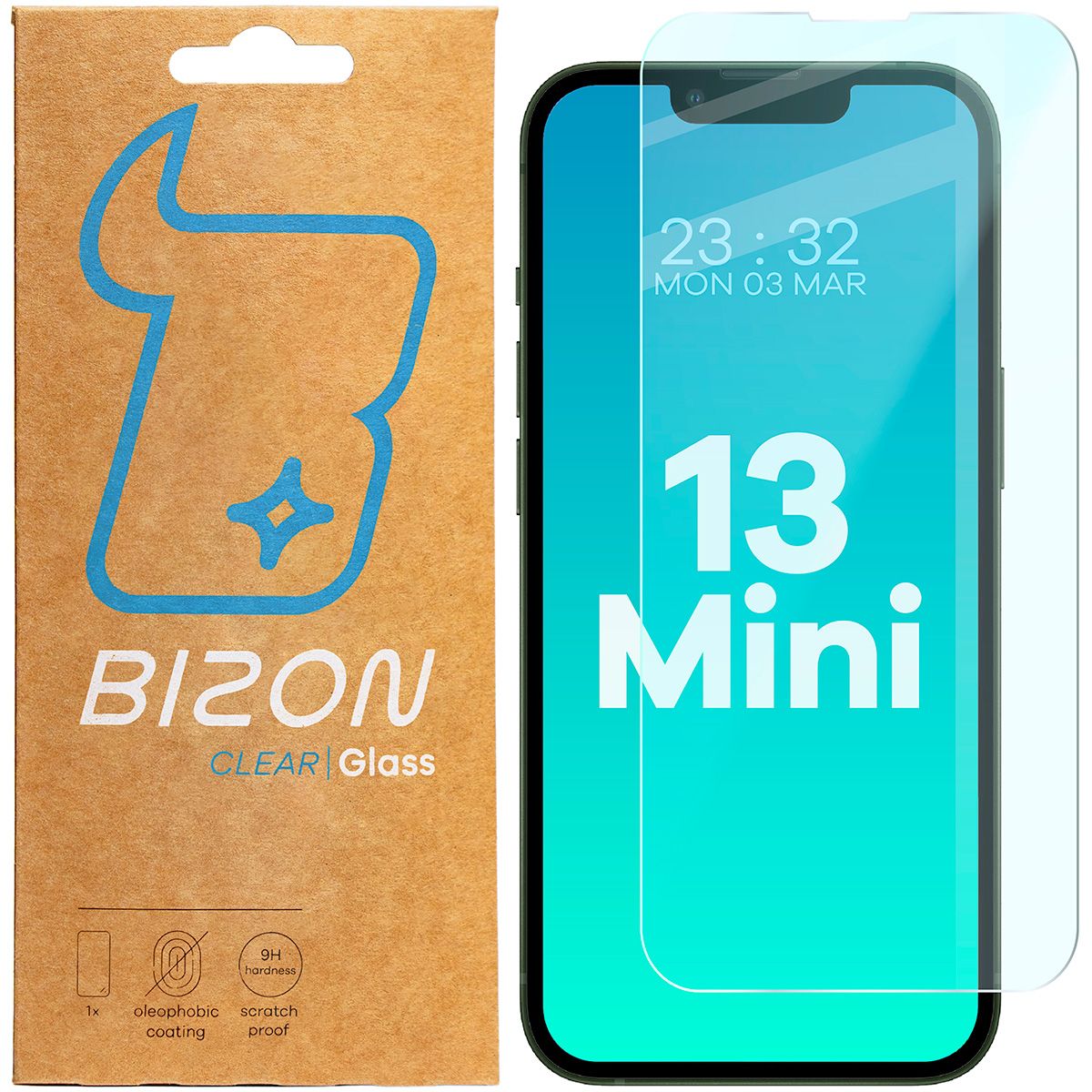 Gehärtetes Glas für iPhone 13 Mini, Bizon Glass Clear