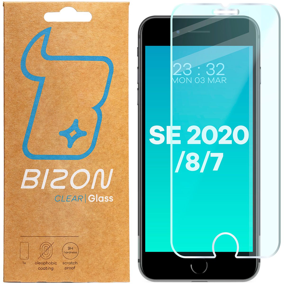 Gehärtetes Glas für iPhone SE 2022 / 2020 / 8 / 7, Bizon Glass Clear