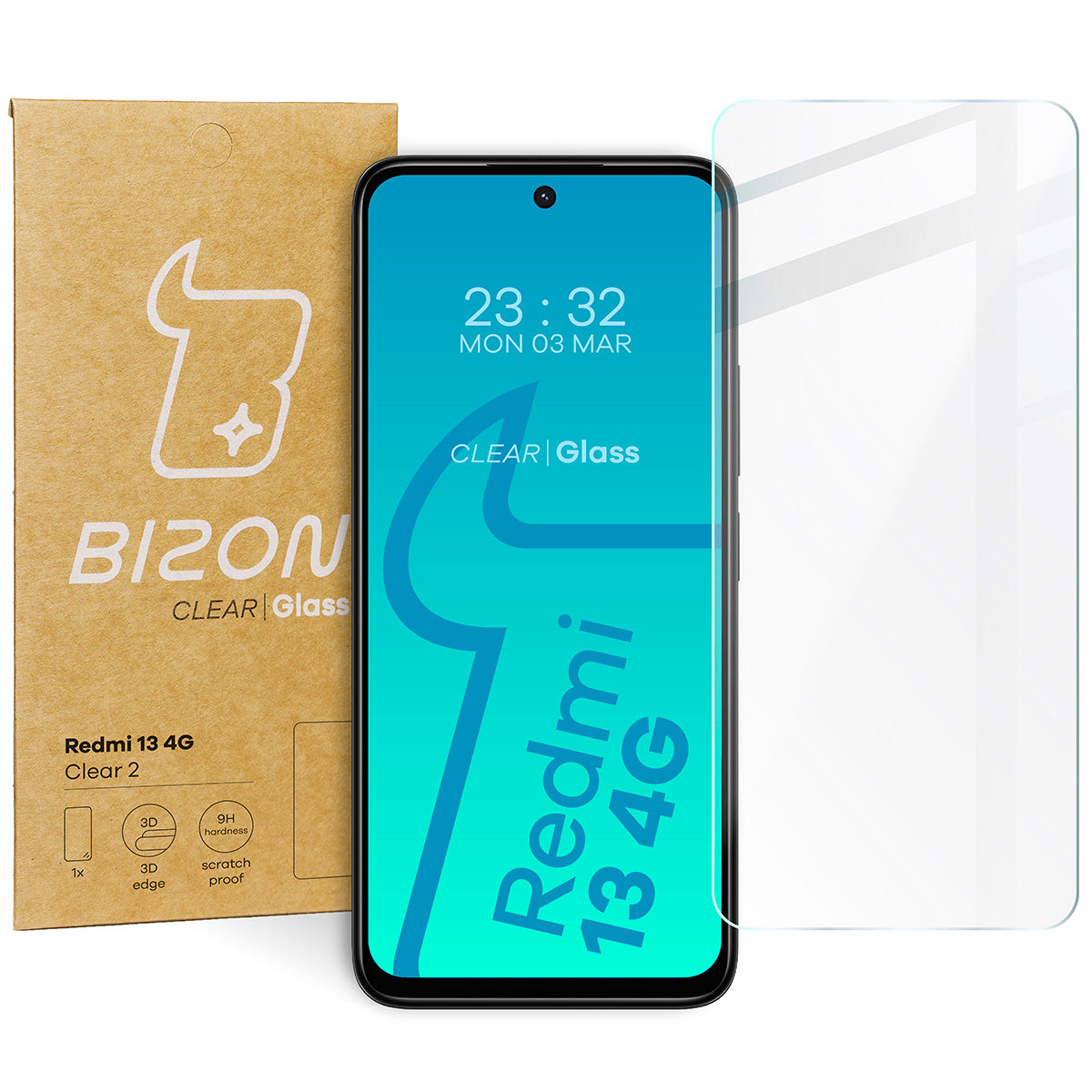 Gehärtetes Glas für Xiaomi Redmi 13 4G, Bizon Glass Clear