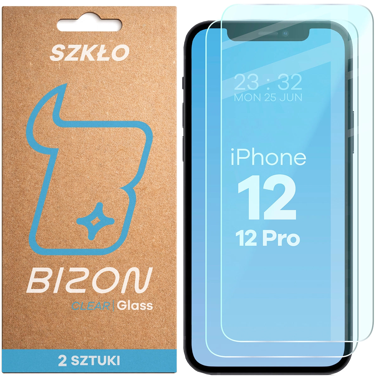 Gehärtetes Glas für iPhone 12 / 12 Pro, Bizon Glass Clear Duo, 2 Stück