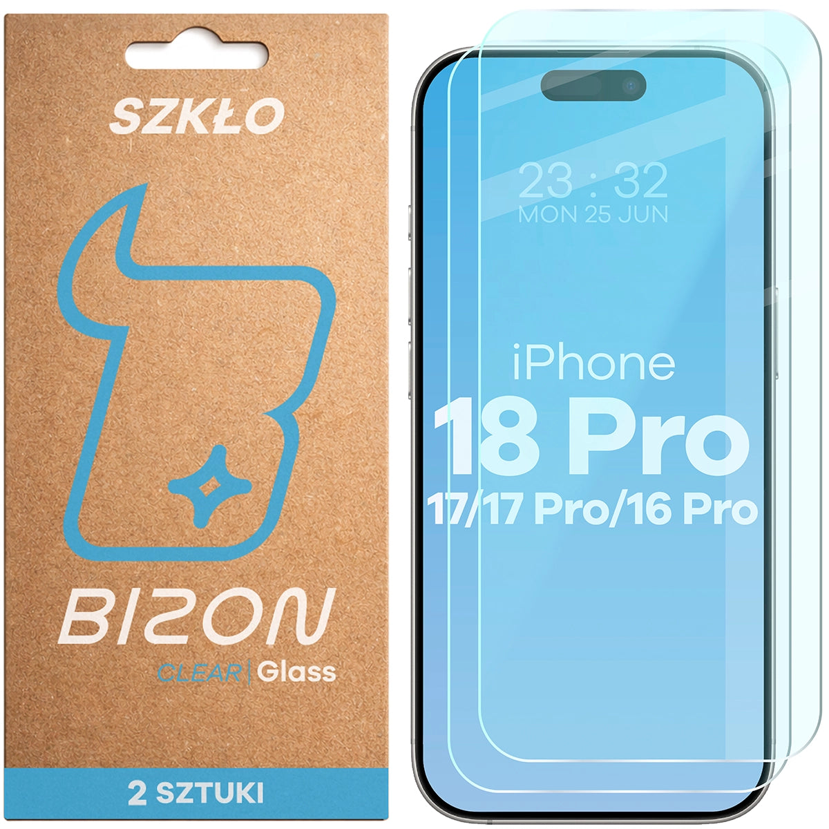 Gehärtetes Glas für iPhone 18 Pro / 17 / 17 Pro / 16 Pro, Bizon Glass Clear Duo, 2 Stück
