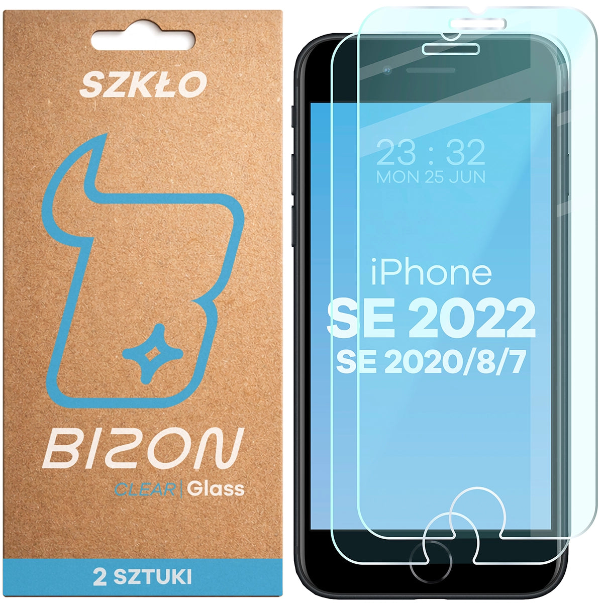 Gehärtetes Glas für iPhone SE 2022 / 2020 / 8 / 7, Bizon Glass Clear Duo, 2 Stück