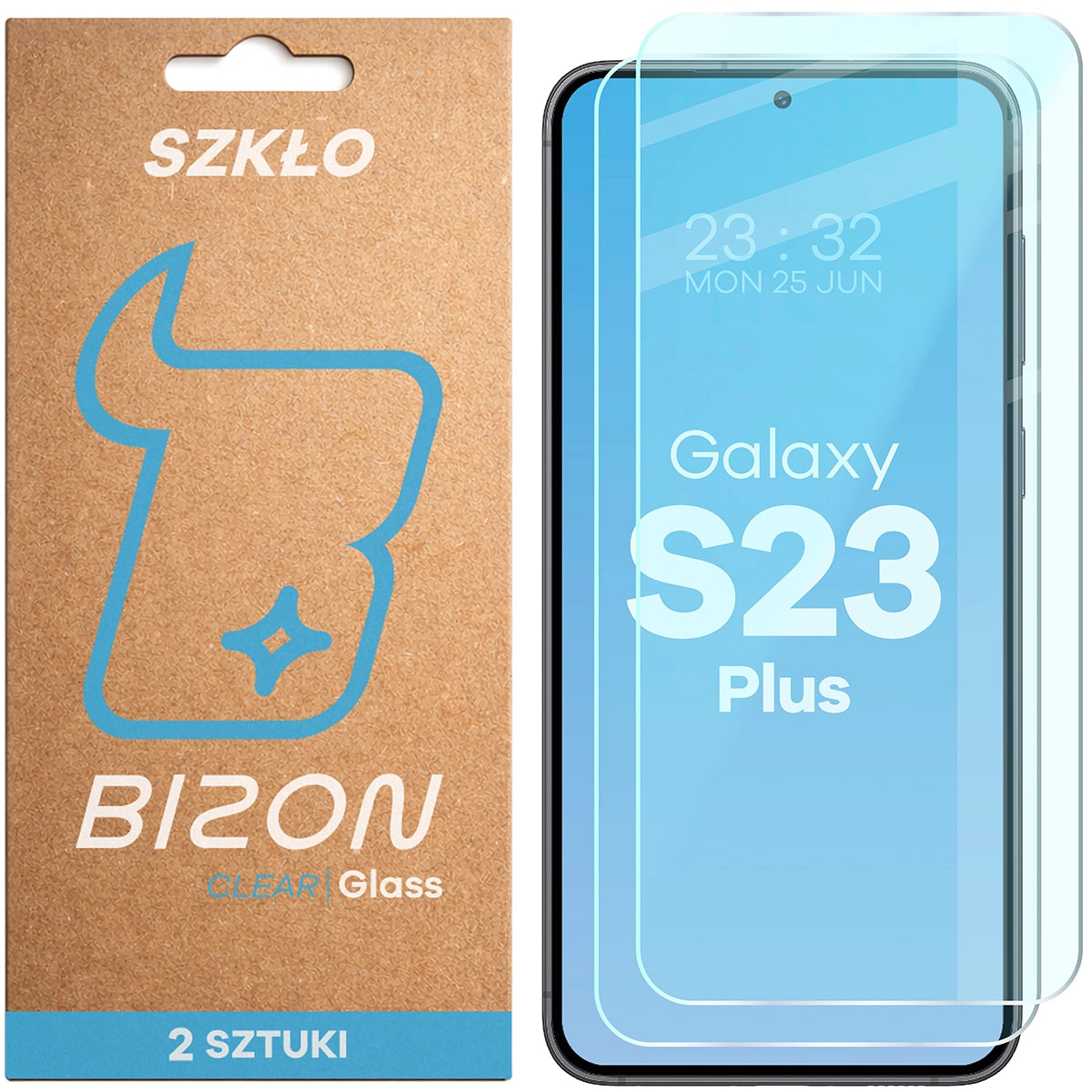 Gehärtetes Glas für Galaxy S23 Plus, Bizon Glass Clear Duo, 2 Stück