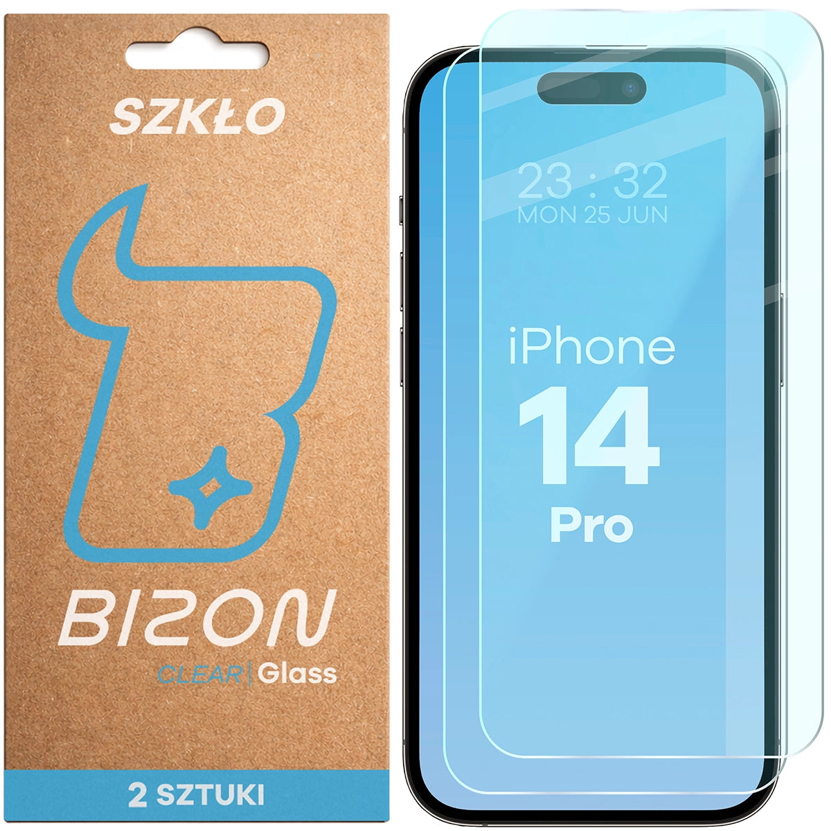 Gehärtetes Glas für iPhone 14 Pro, Bizon Glass Clear Duo, 2 Stück